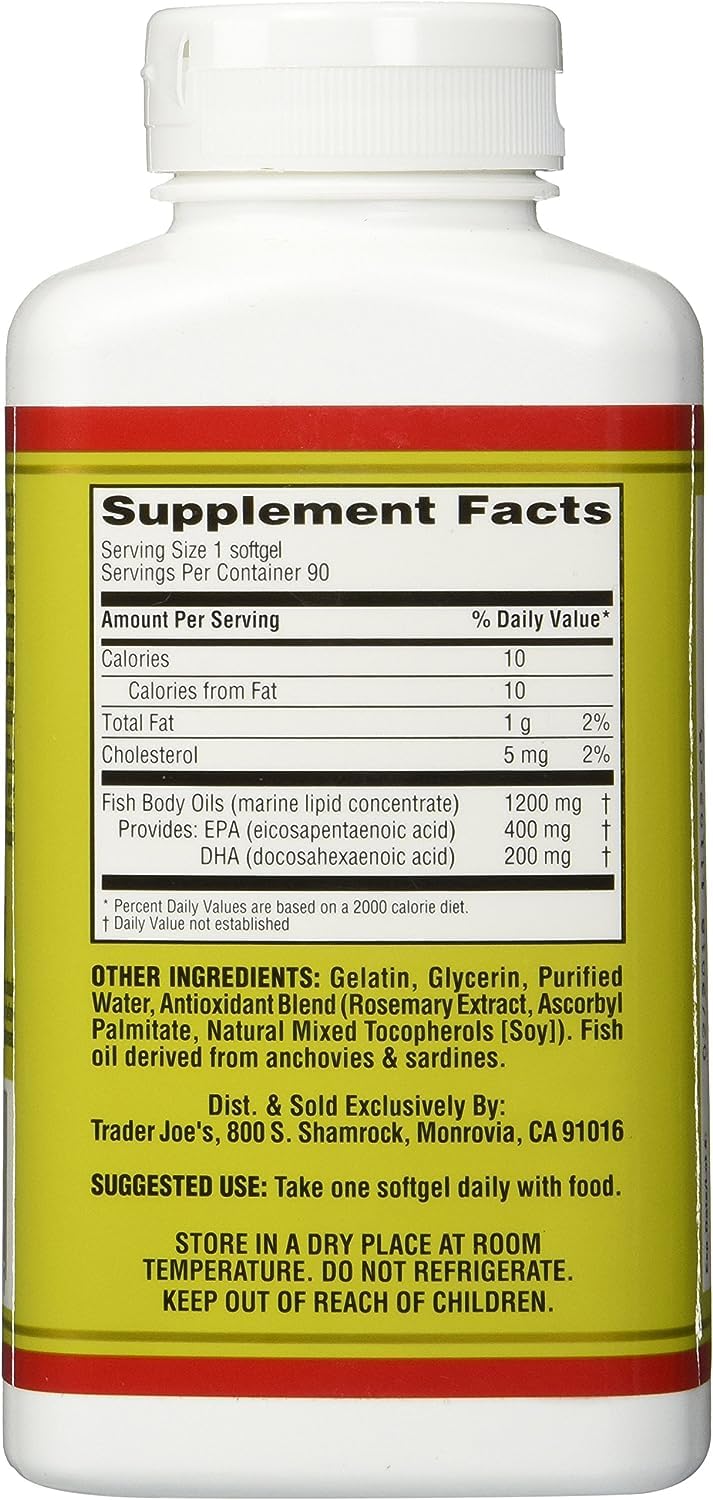 Trader Joe's Molecularly Distilled Omega-3 Fatty Acids Dietary Supplement Softgels 90 Count
