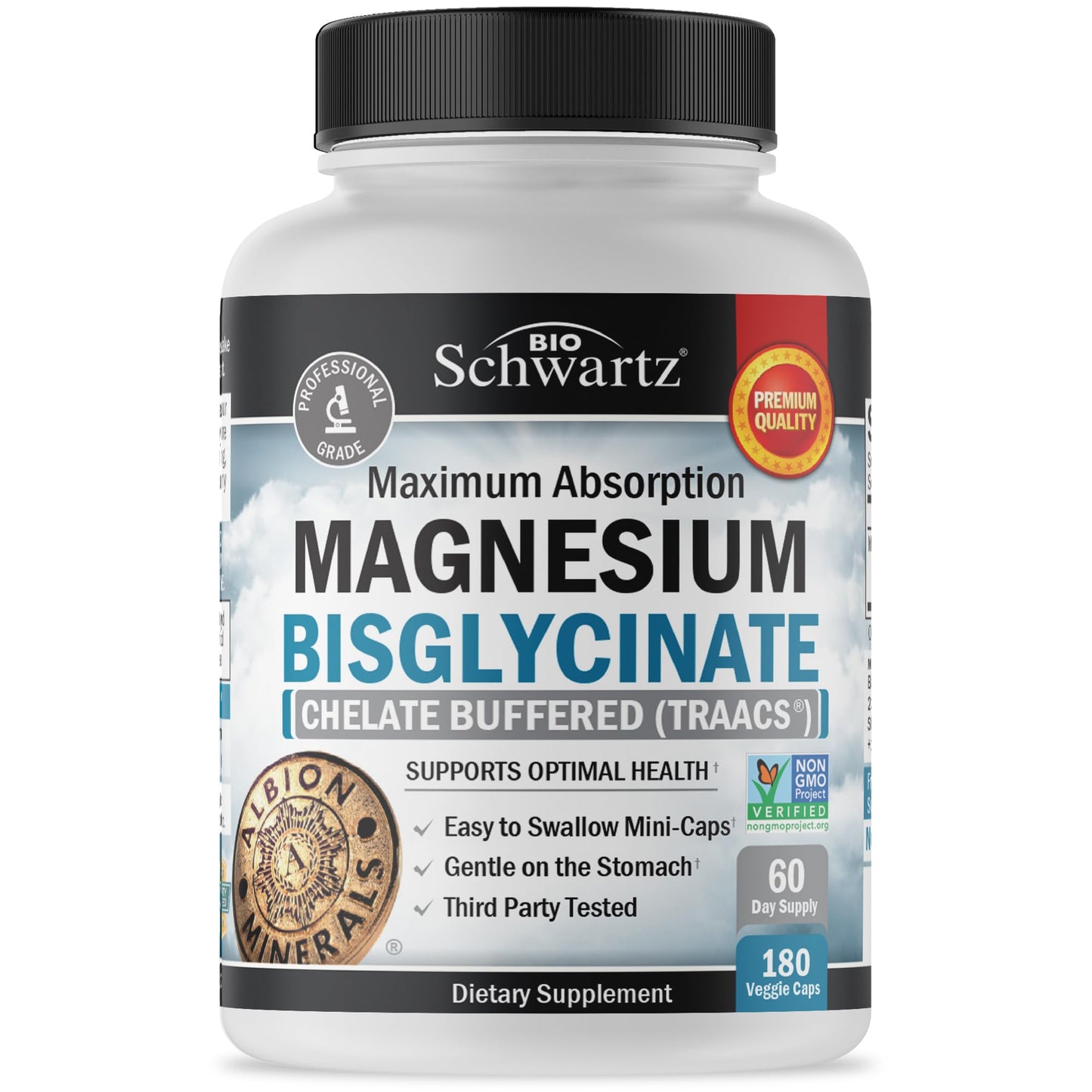 BioSchwartz Magnesium Bisglycinate Chelated Supplement Capsules, 180 Capsules