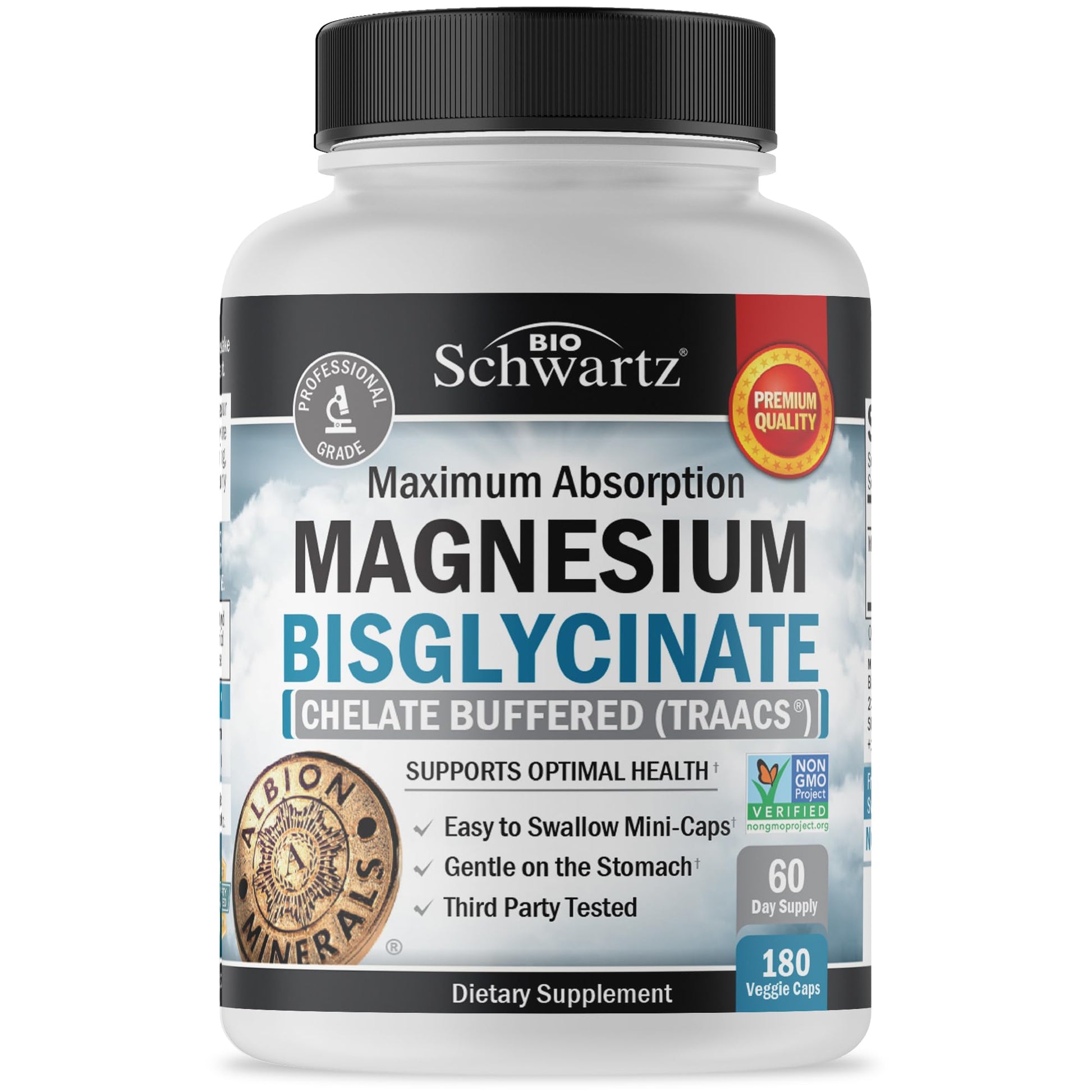 BioSchwartz Magnesium Bisglycinate Chelated Supplement Capsules, 180 Capsules