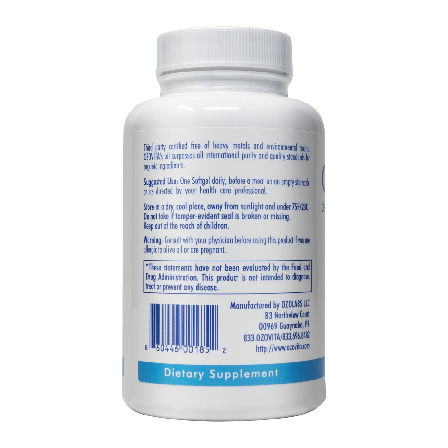 OZOVITA Ozonated Olive Oil Capsules 1000mg Organic EVOO, 60 Capsules