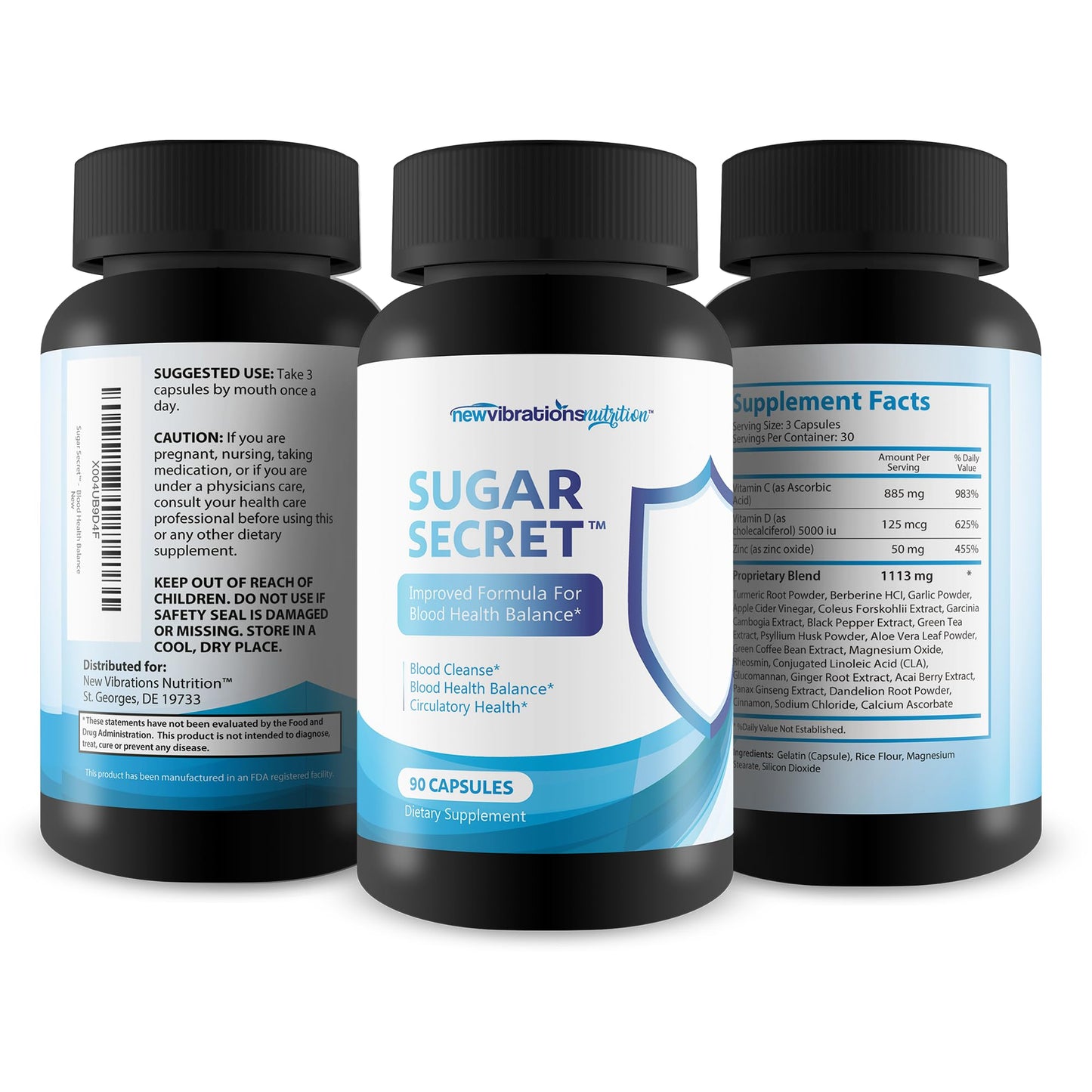 New Vibrations Nutrition Sugar Secret Blood Cleanse & Nerve Support 90 Capsules