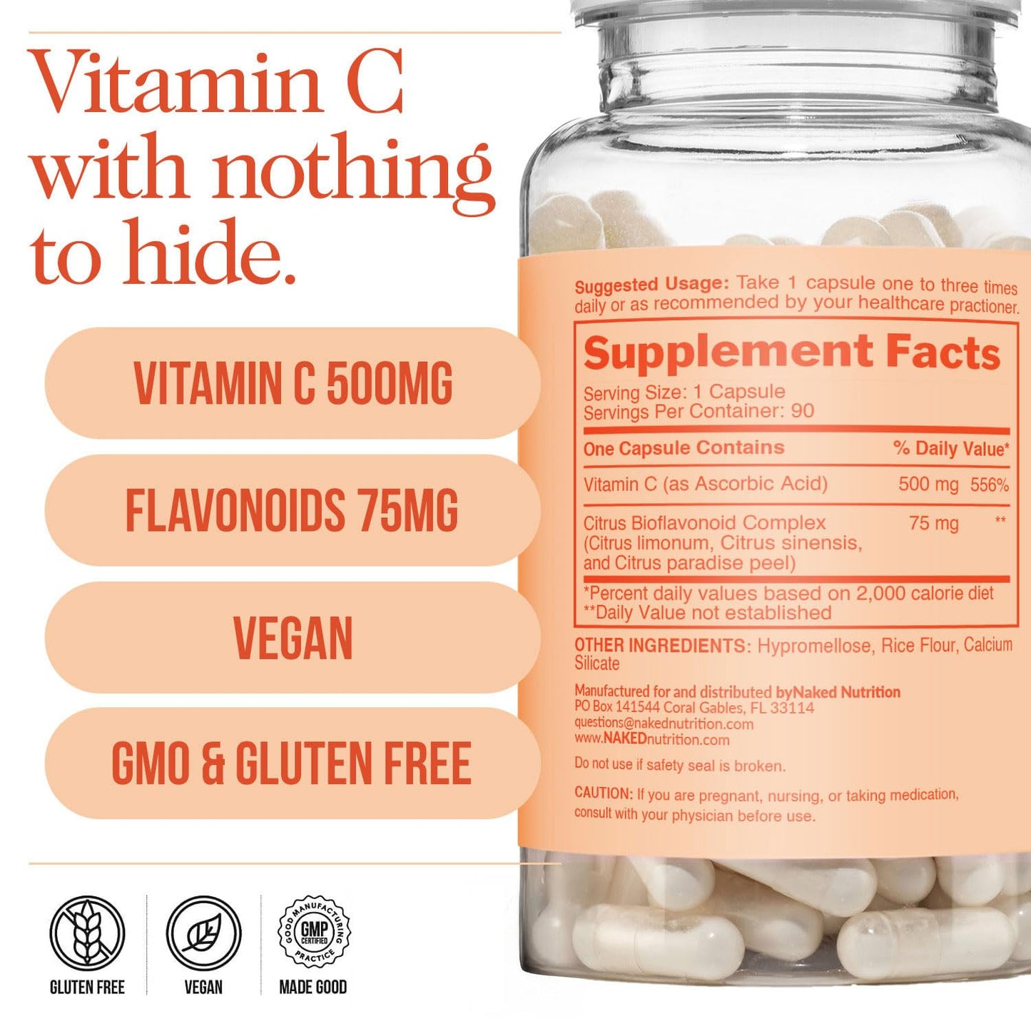 NAKED Zinc Carnosine 17mg & Vitamin C 500mg Capsules – 150 Capsules, Vegan, Non-GMO, Gluten Free, Daily Immune & Stomach Support
