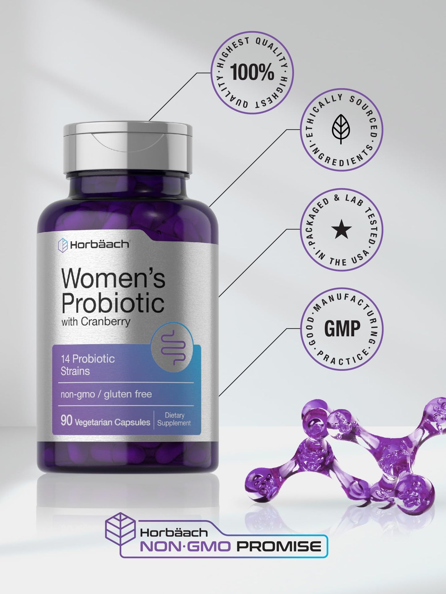 Horbäach Probiotic for Women with Cranberry Capsules, 90 Count