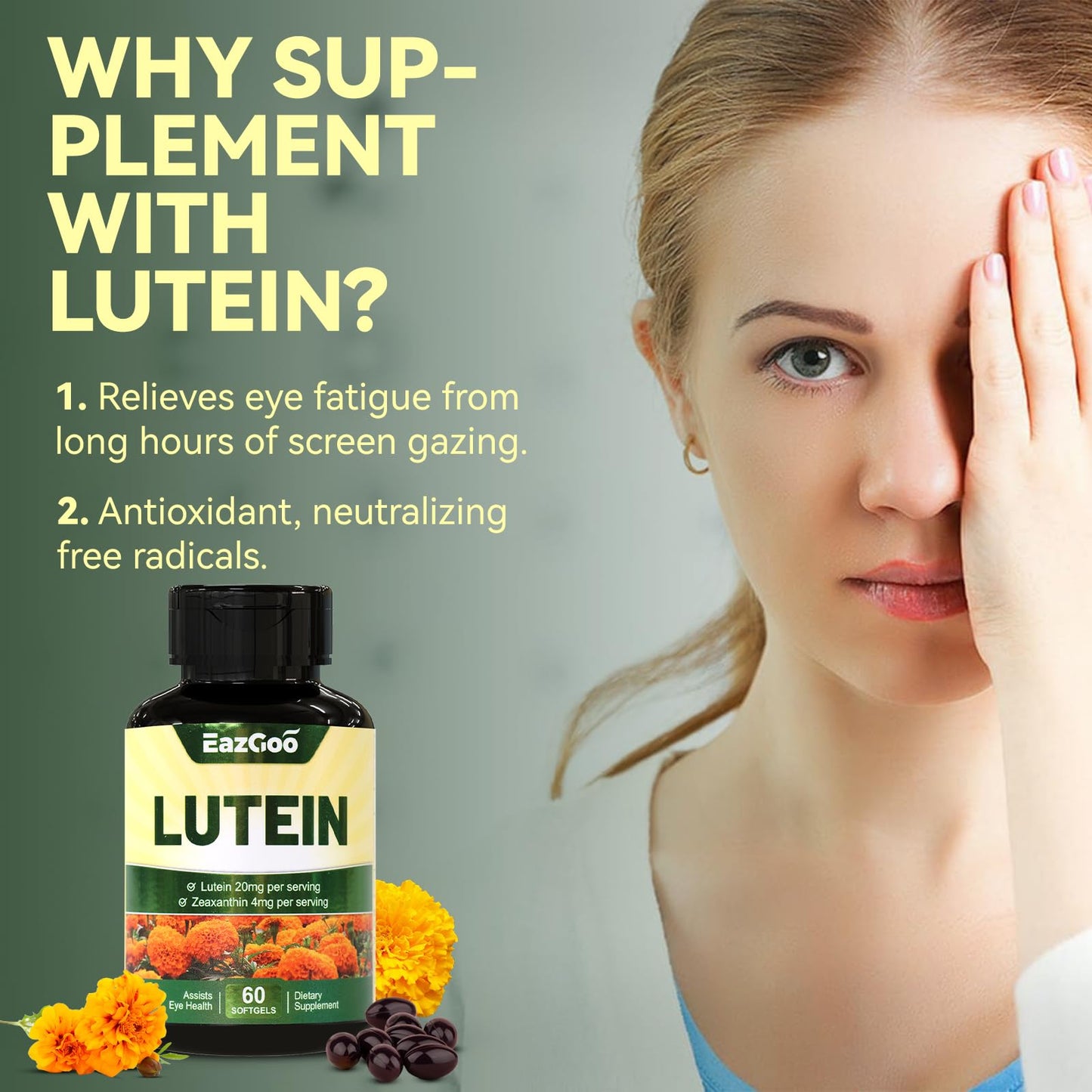 EAZGOO Lutein 20mg Softgels, 60 Count