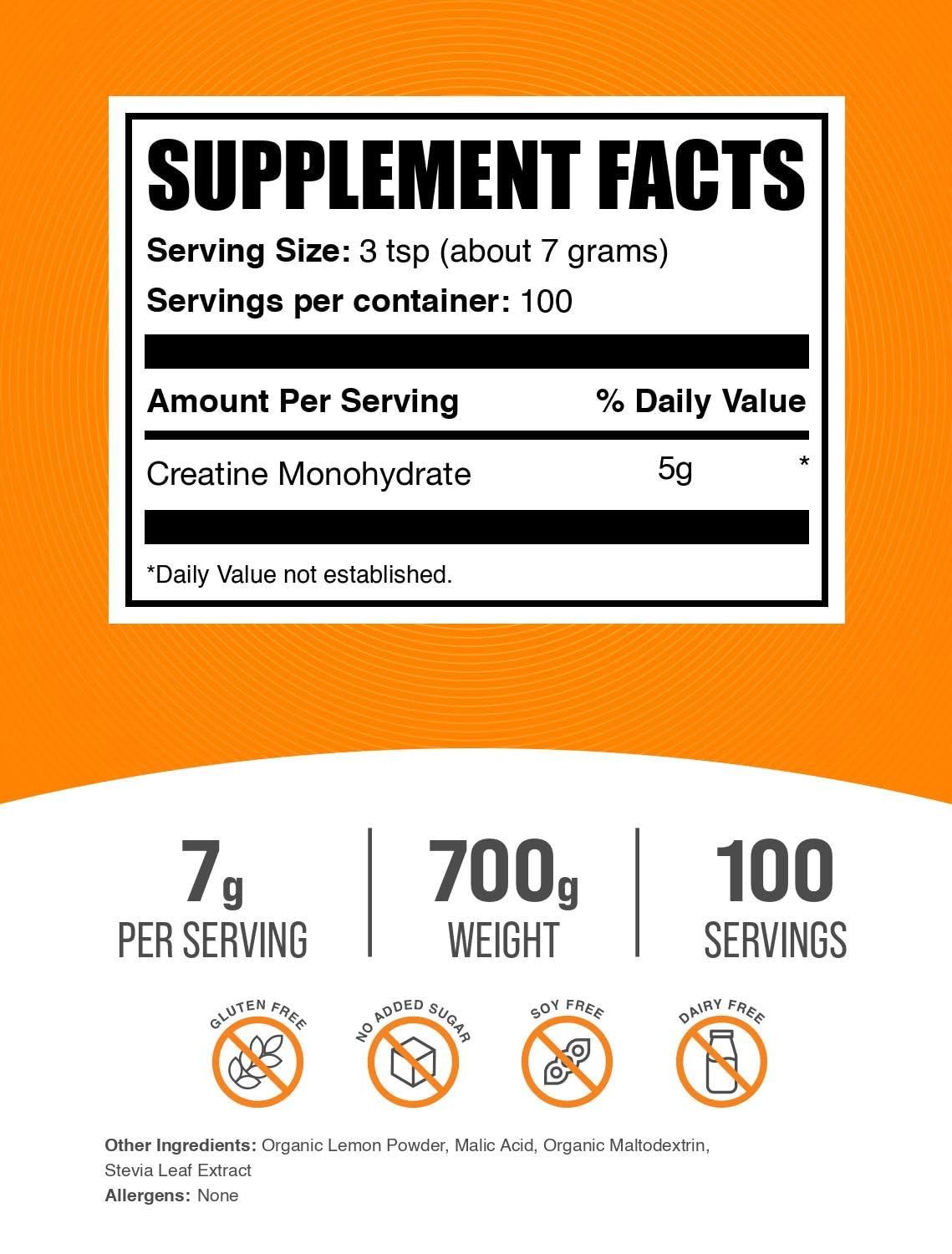 BulkSupplements Creatine Monohydrate Powder, Lemon Italian Ice Flavor, Micronized, 1.54 lb