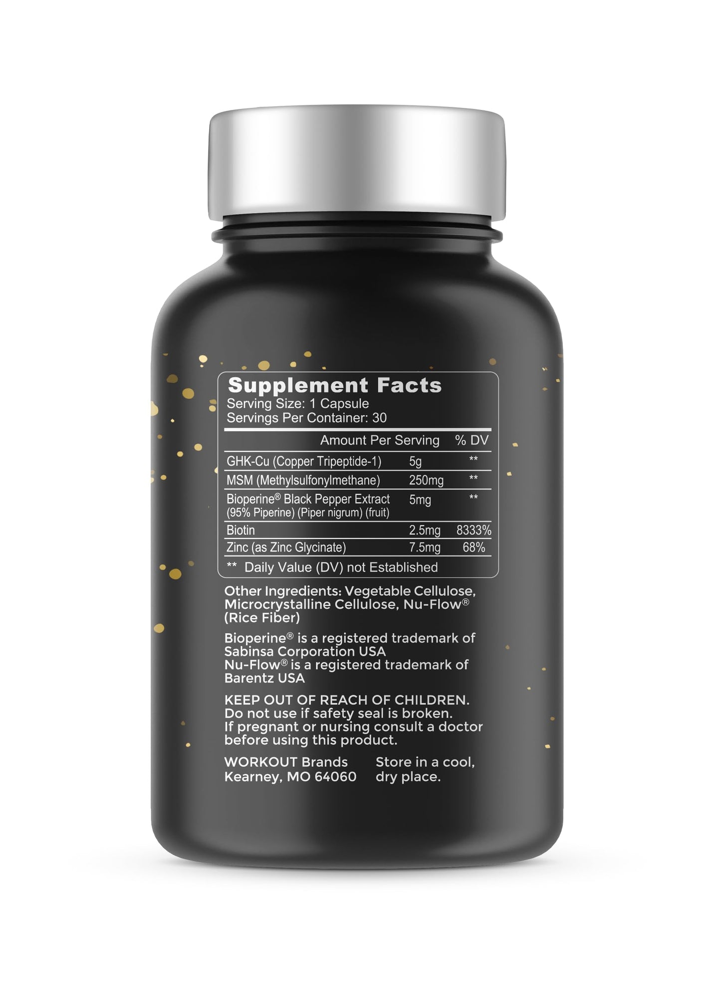 TheaWell GHK-Cu Copper Tripeptide-1 5mg with MSM Biotin Zinc Bioperine Black Pepper Extract Dermal Regeneration Hair Skin and Nails Support Capsule 30