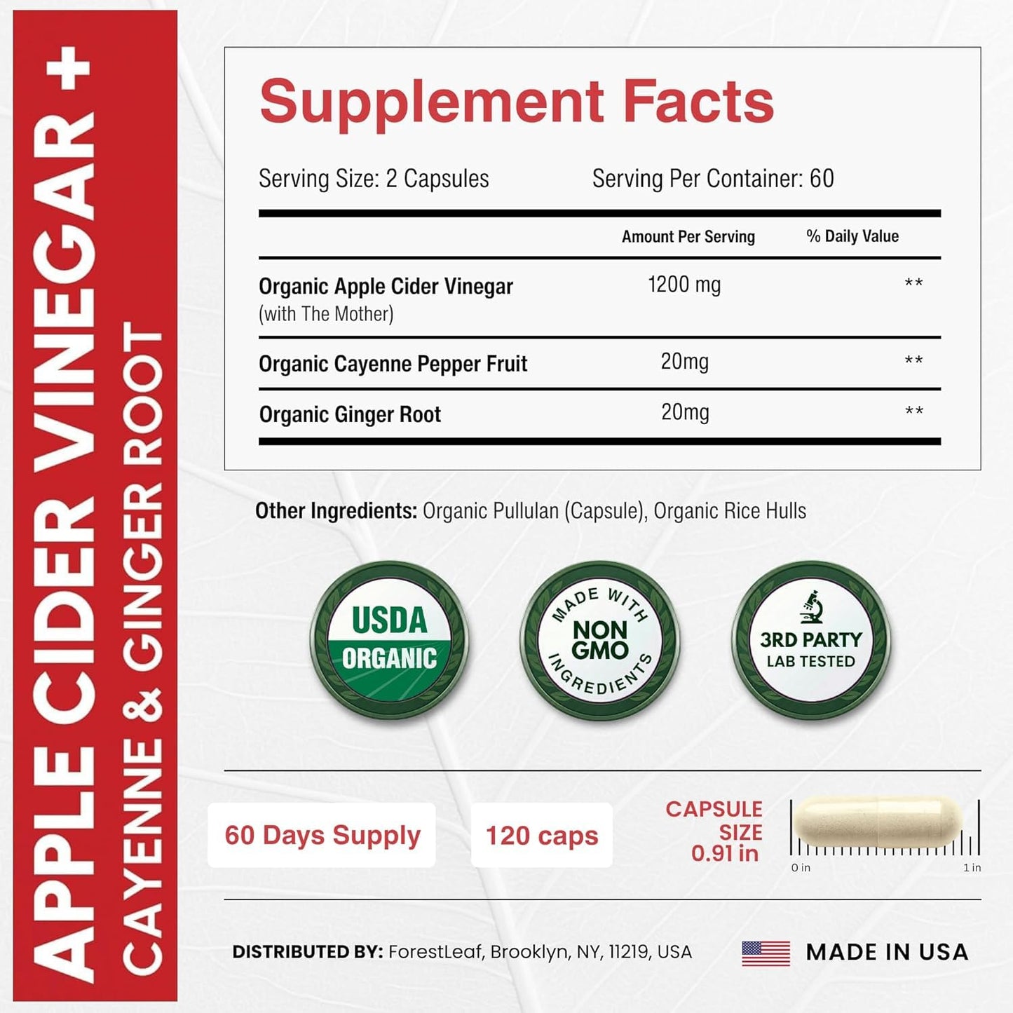 ForestLeaf Apple Cider Vinegar Capsules with Mother, 240 Capsules