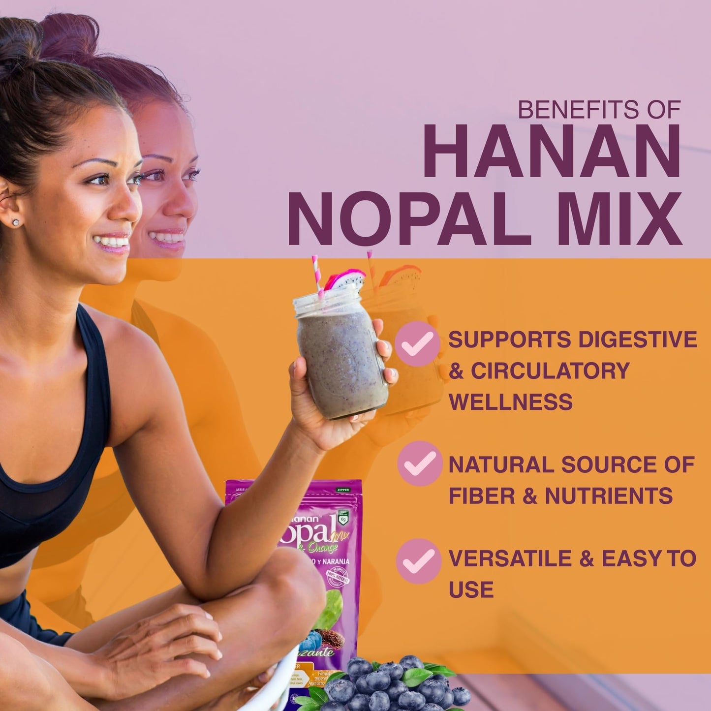 NOPAL MIX Arandano con Naranja - Blueberry with Orange Mix Powder Fiber 16 oz