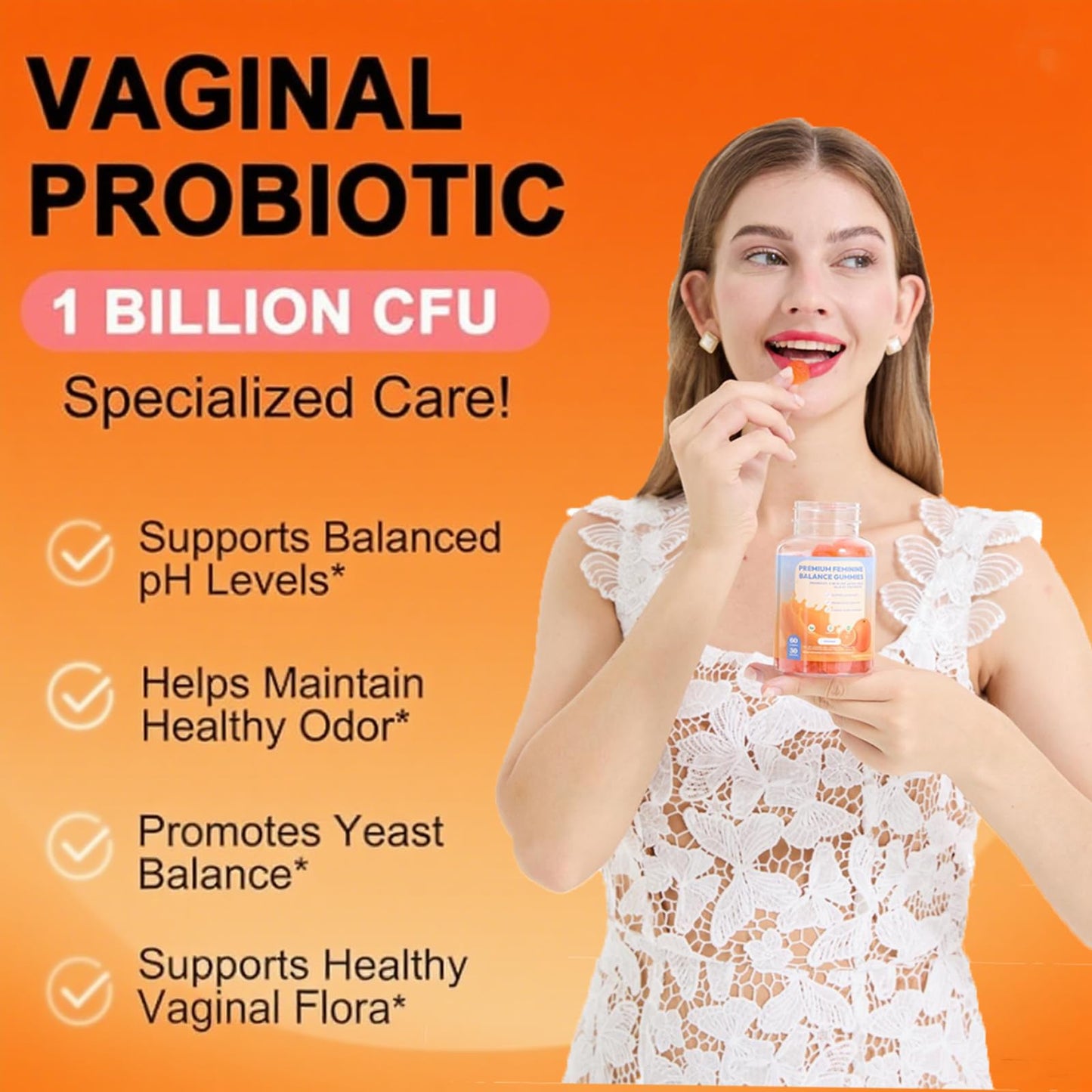 DEWANG Feminine Balance Gummies – Daily pH Balance & Vaginal Health Support, Probiotics for Women's Odor & Confidence Pineapple Flavor Vegan & Sugar-Free (Orange), 60 Gummies