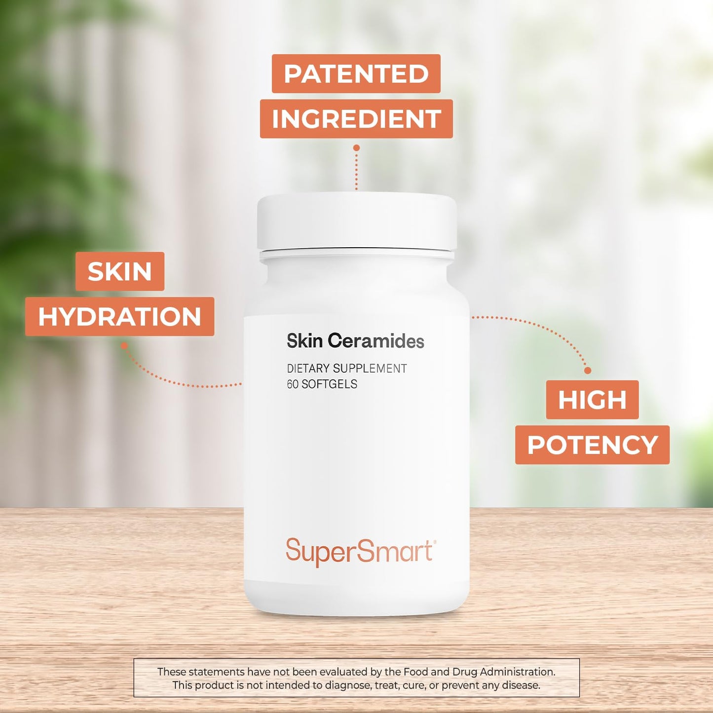 Supersmart Skin Ceramides (Patented) with Wheat Ceramides, Zinc - LipoWheat Phytoceramides Supplement - Skin Hydration & Protection, Non-GMO, 60 Softgels