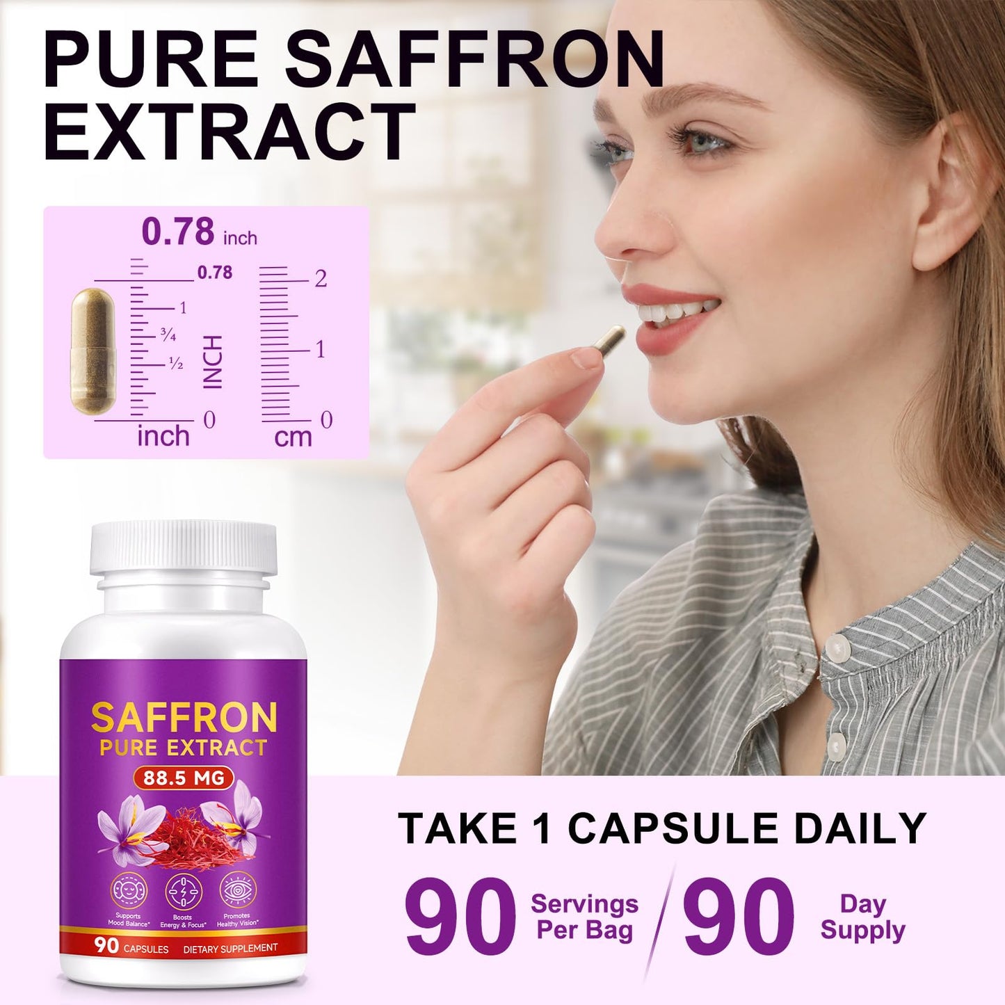 Ruduwu Saffron Softgels with Organic Saffron Extract – Focus, Vision, Energy Support – Eye Health for Women & Men – Non-GMO, Gluten-Free – 90 Count
