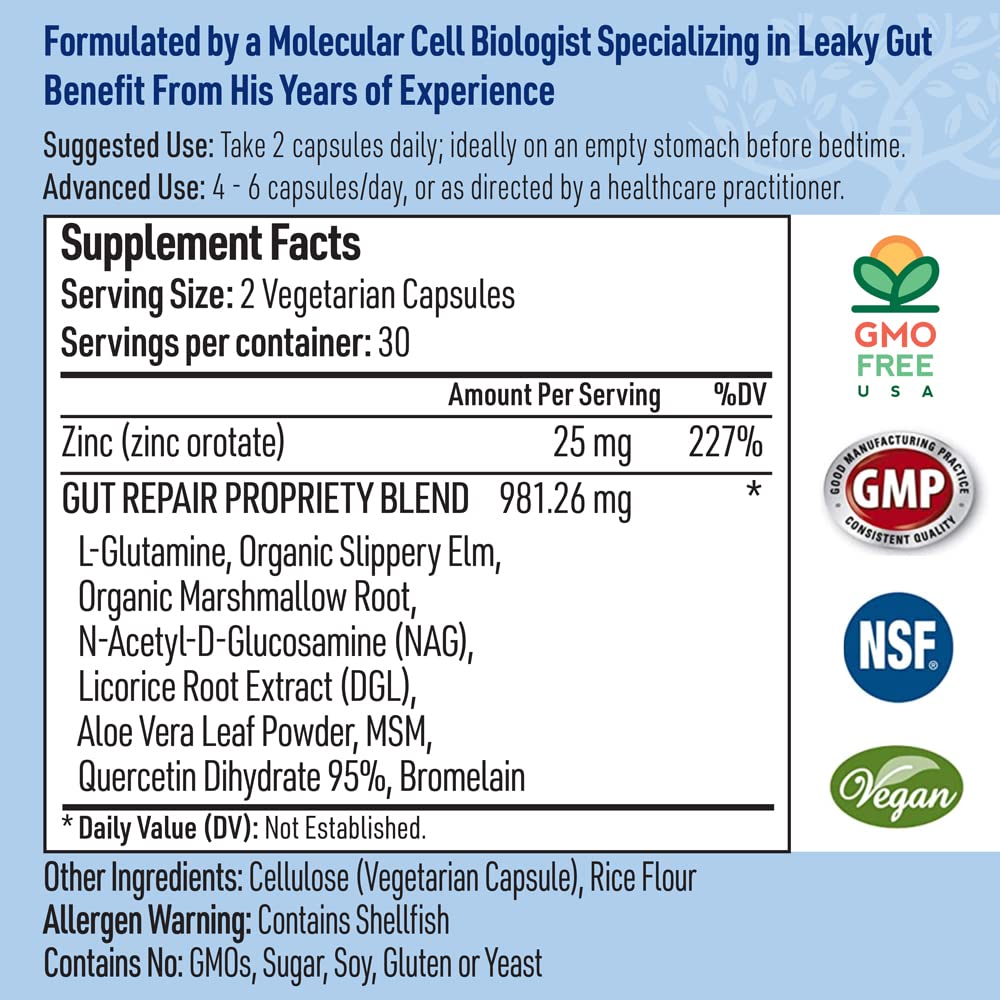 Liver Medic Leaky Gut Repair Natural Gut Health Supplement with Glutamine Capsule, 120 Capsules