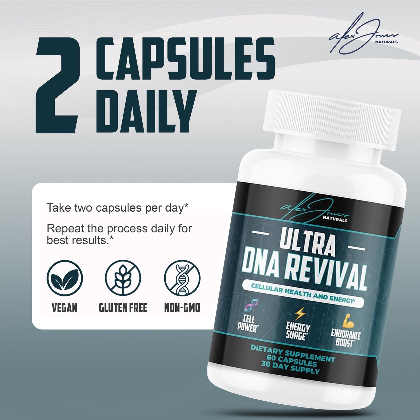 Alex Jones Naturals NAD+ Ultra DNA Revival, Cellular Energy Support Capsule, 60 Count
