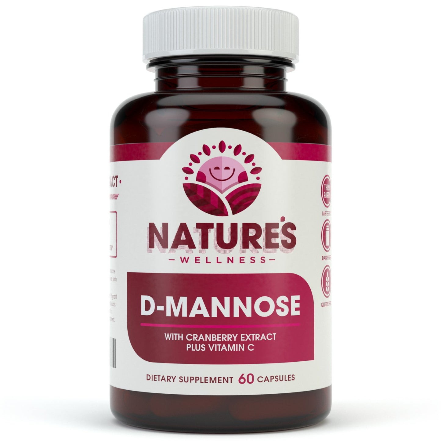 Natures Wellness D-Mannose with Cranberry Extract & Vitamin C, Veg Capsules, 60 Count