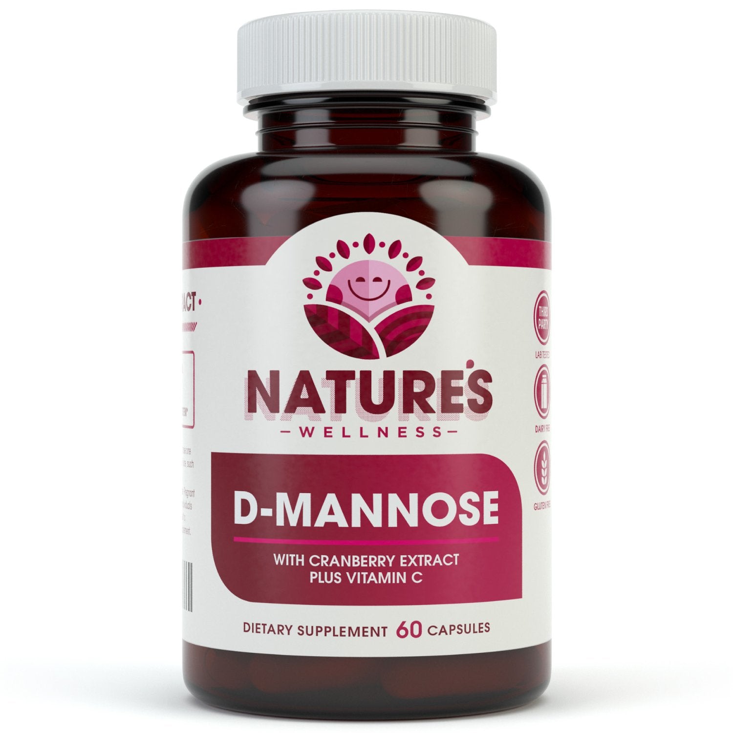Natures Wellness D-Mannose with Cranberry Extract & Vitamin C, Veg Capsules, 60 Count