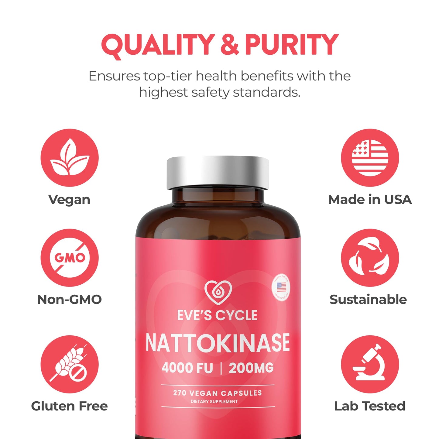 Eve's Cycle Nattokinase Supplement 4000 FU Capsules, 270 Count