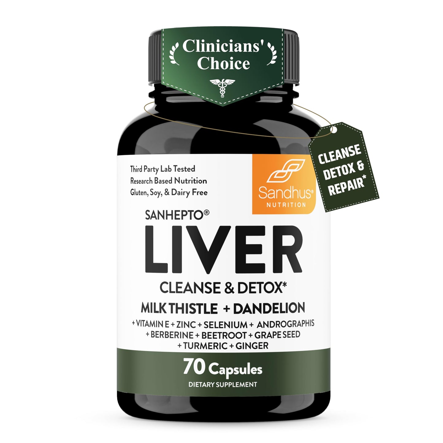 Sandhu's Liver Cleanse Detox & Repair Support Capsules with Milk Thistle & Dandelion Root, 70 Capsules