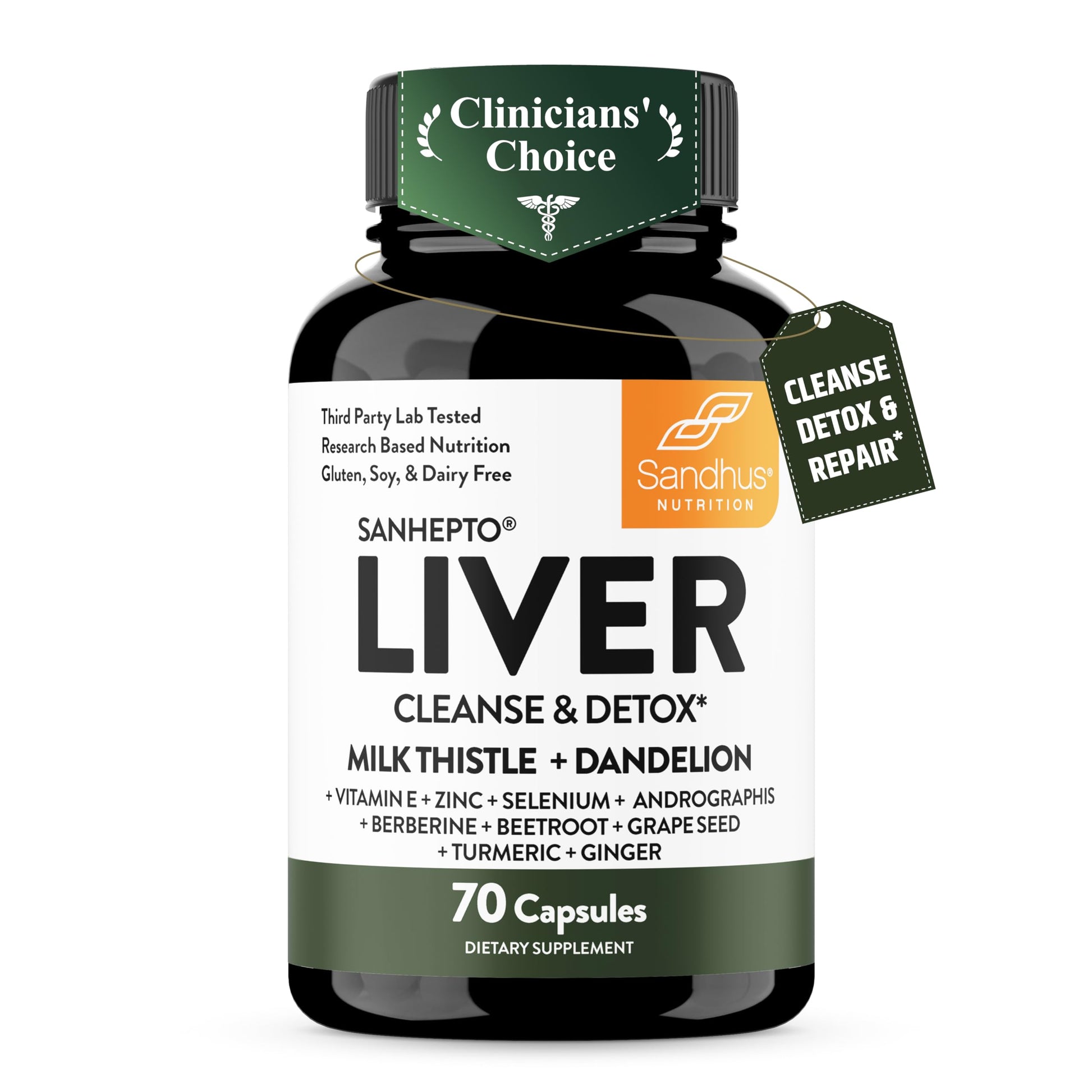 Sandhu's Liver Cleanse Detox & Repair Support Capsules with Milk Thistle & Dandelion Root, 70 Capsules
