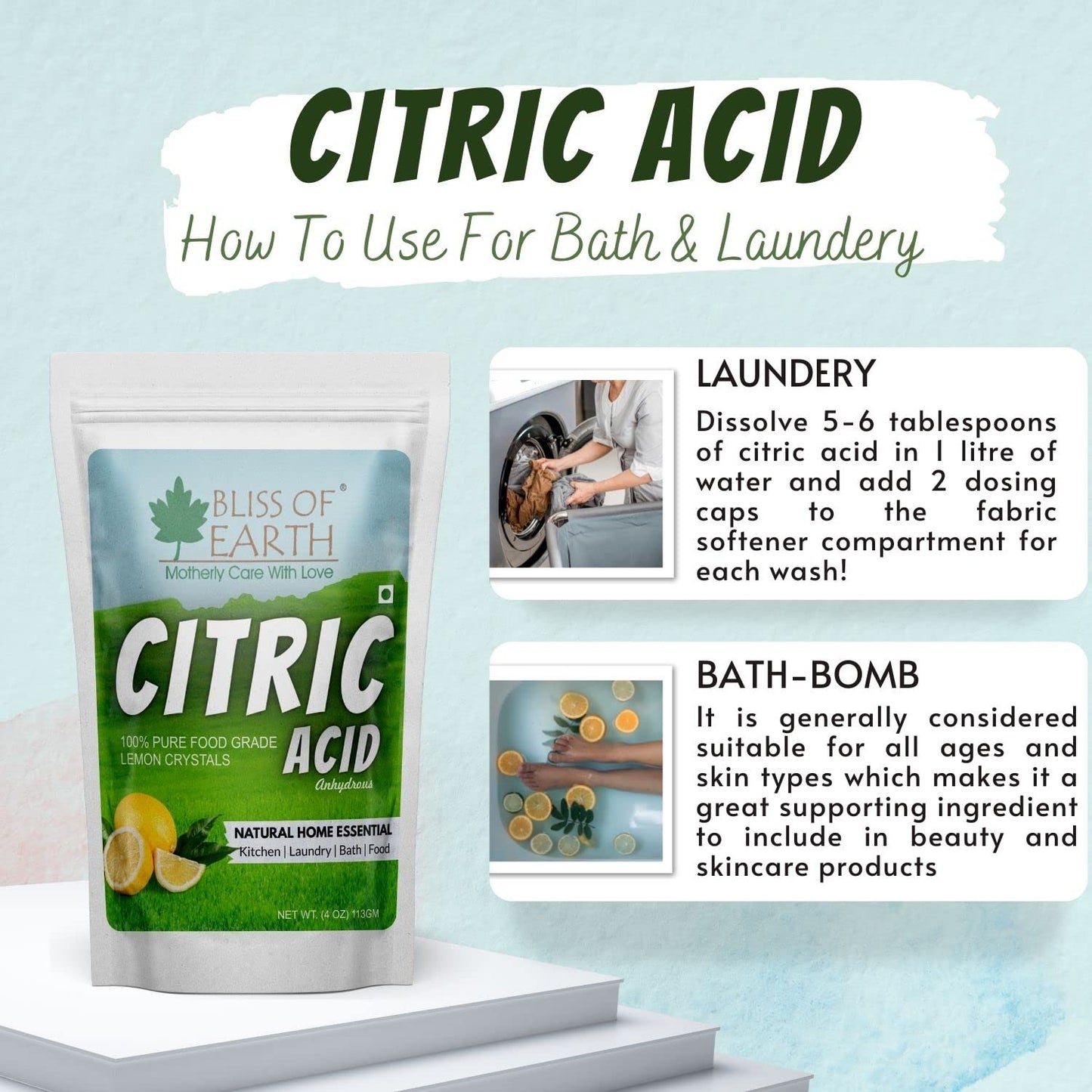 BLISS OF EARTH Citric Acid Powder, 4 oz