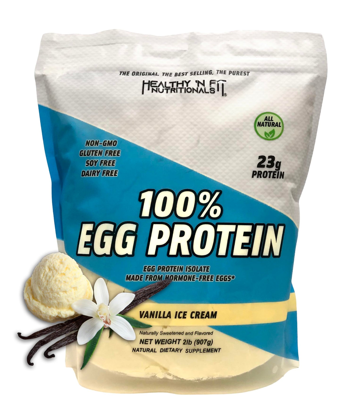 Healthy 'N Fit 100% Egg Protein Vanilla Ice Cream Powder, Egg White Protein with Natural Peptides, Pure, All Naturally Sweetened, 32 oz