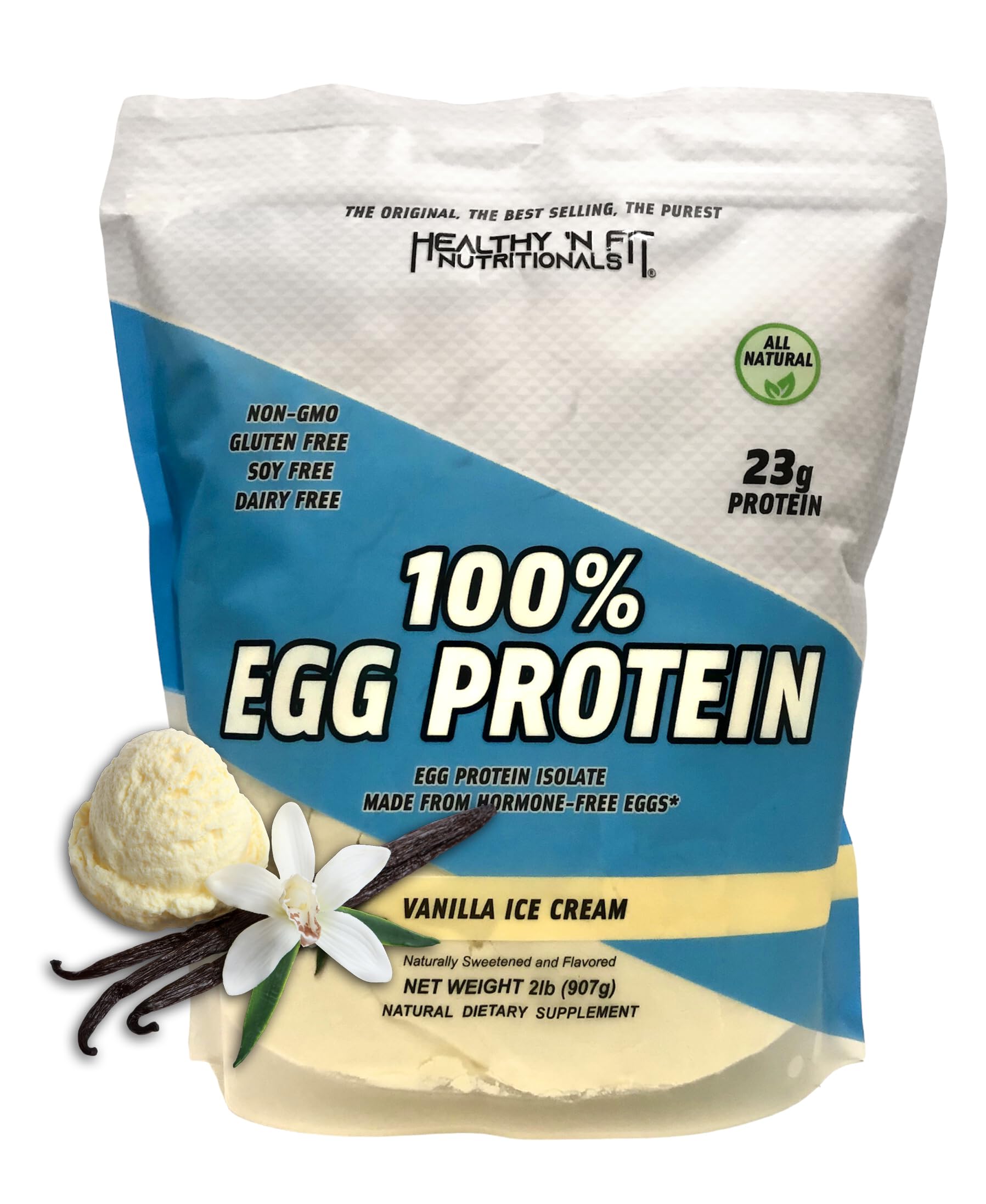 Healthy 'N Fit 100% Egg Protein Vanilla Ice Cream Powder, Egg White Protein with Natural Peptides, Pure, All Naturally Sweetened, 32 oz