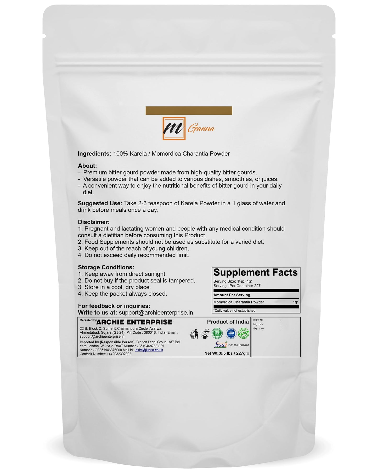 mGanna Bitter Melon Powder, 8.01 Ounce