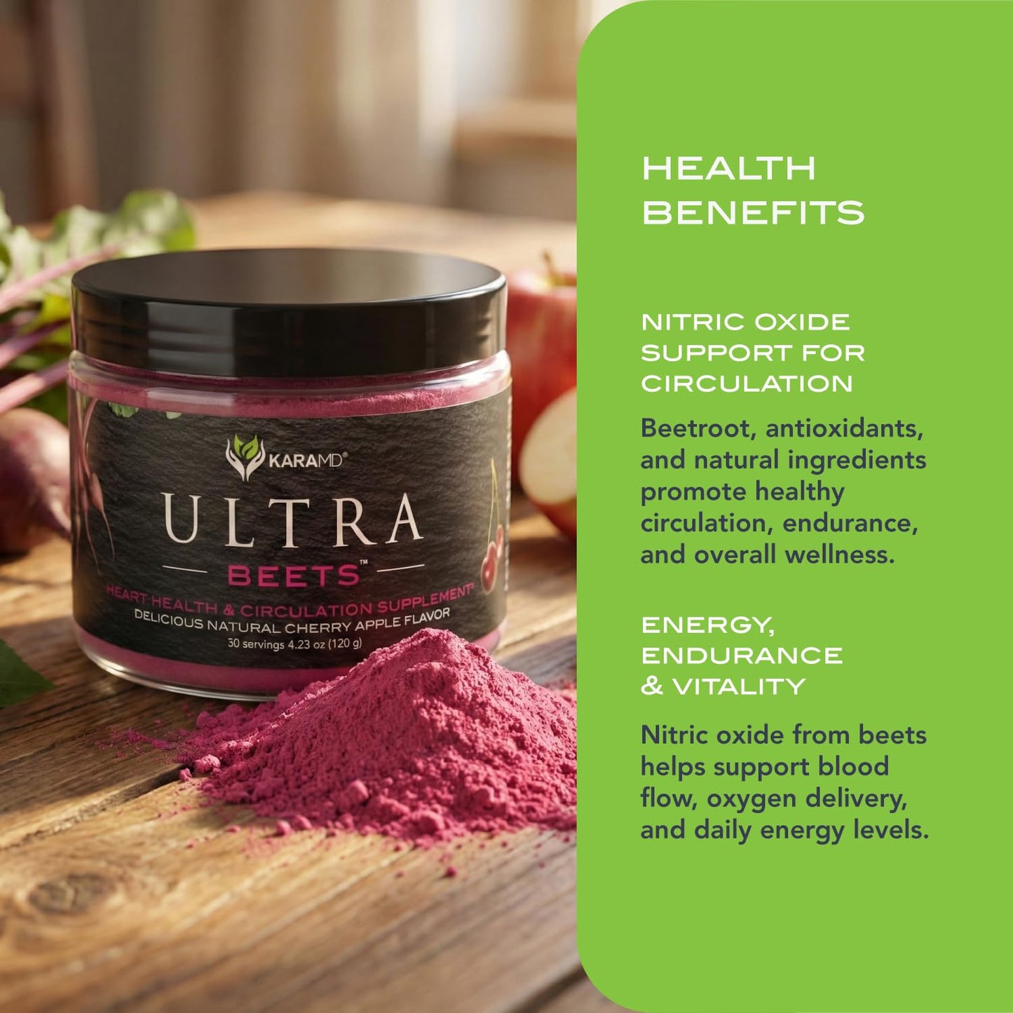 KaraMD UltraBeets Pure Beetroot Powder Superfood Supplement, 4.23 Ounces