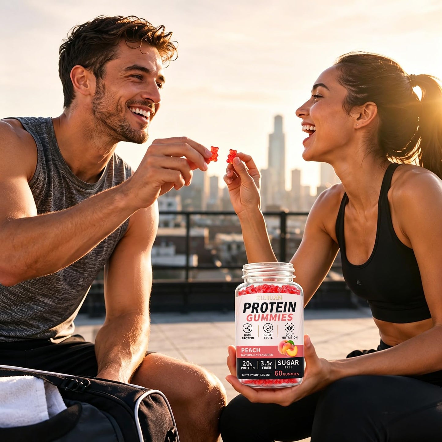 RUNUAN Whey Protein Gummies 20g, Zero Sugar High Protein Snack, 120 Gummies