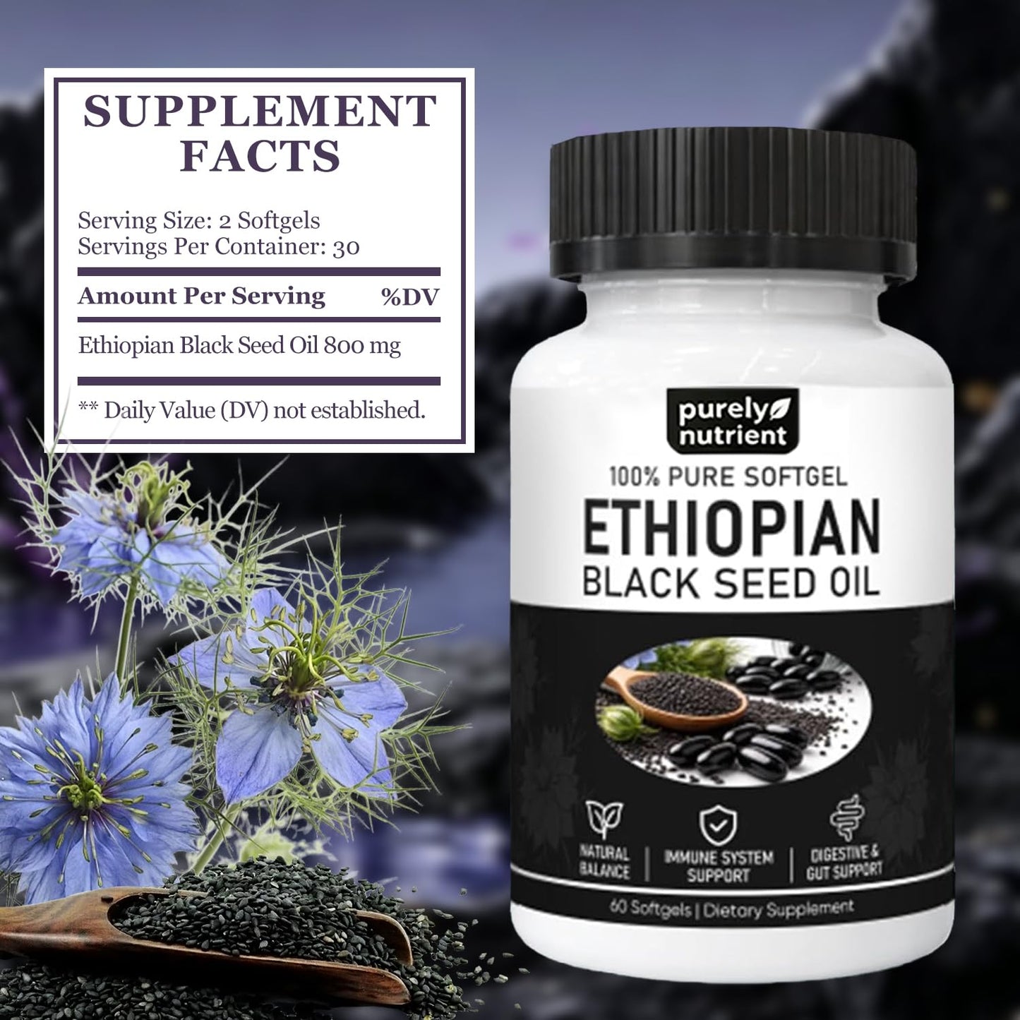 GENTERUN Ethiopian Black Seed Oil Softgels, 120 Softgels