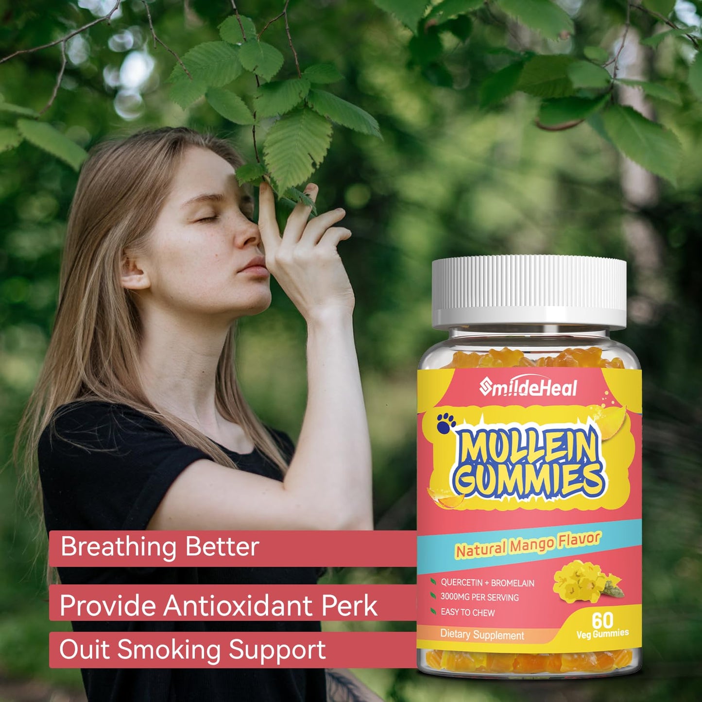 SmildeHeal Mullein Gummies 3000MG Gummy, 60 Count
