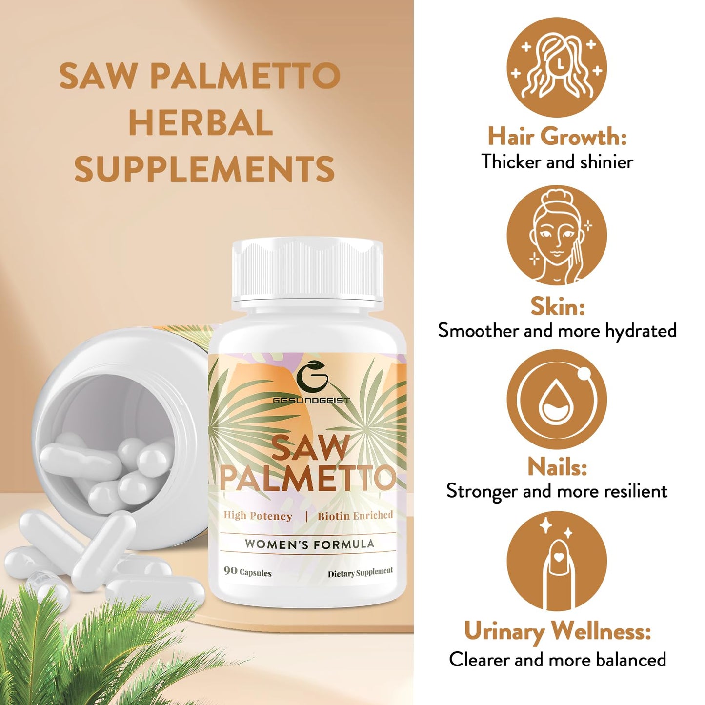 Gesundgeist Saw Palmetto for Women Hair Loss Capsule, 90 Capsules