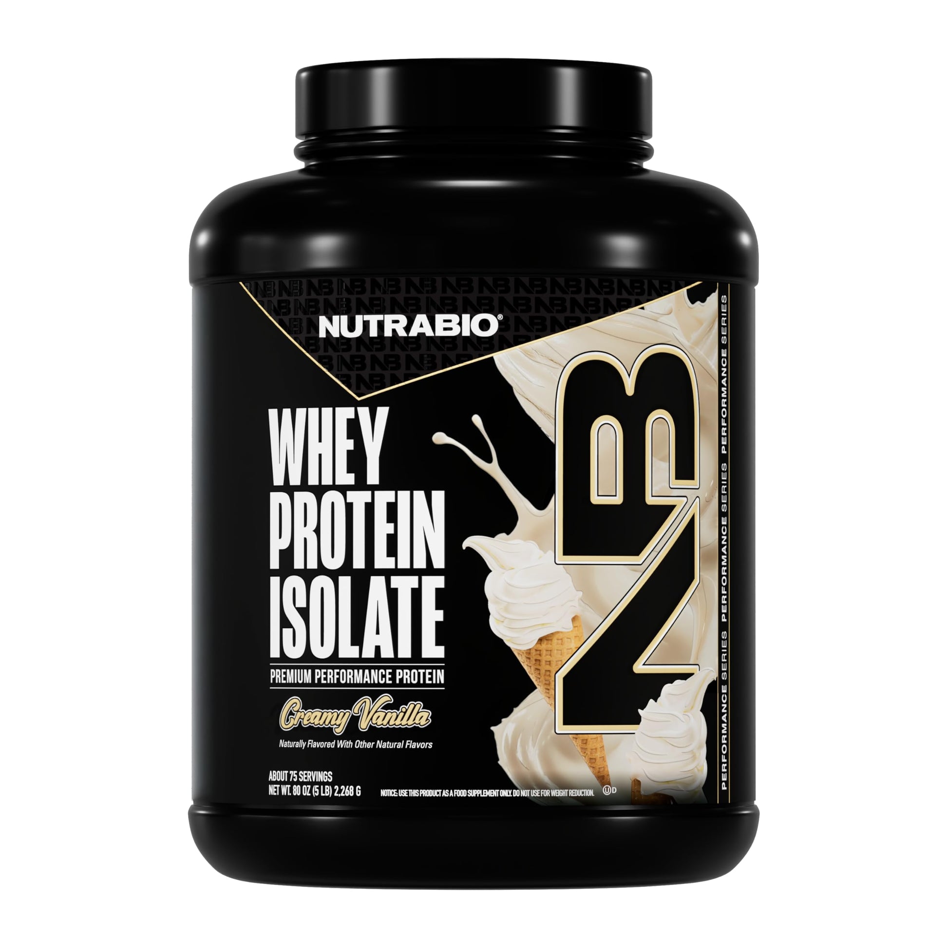 NutraBio Whey Protein Isolate Powder, Creamy Vanilla, 80 Servings