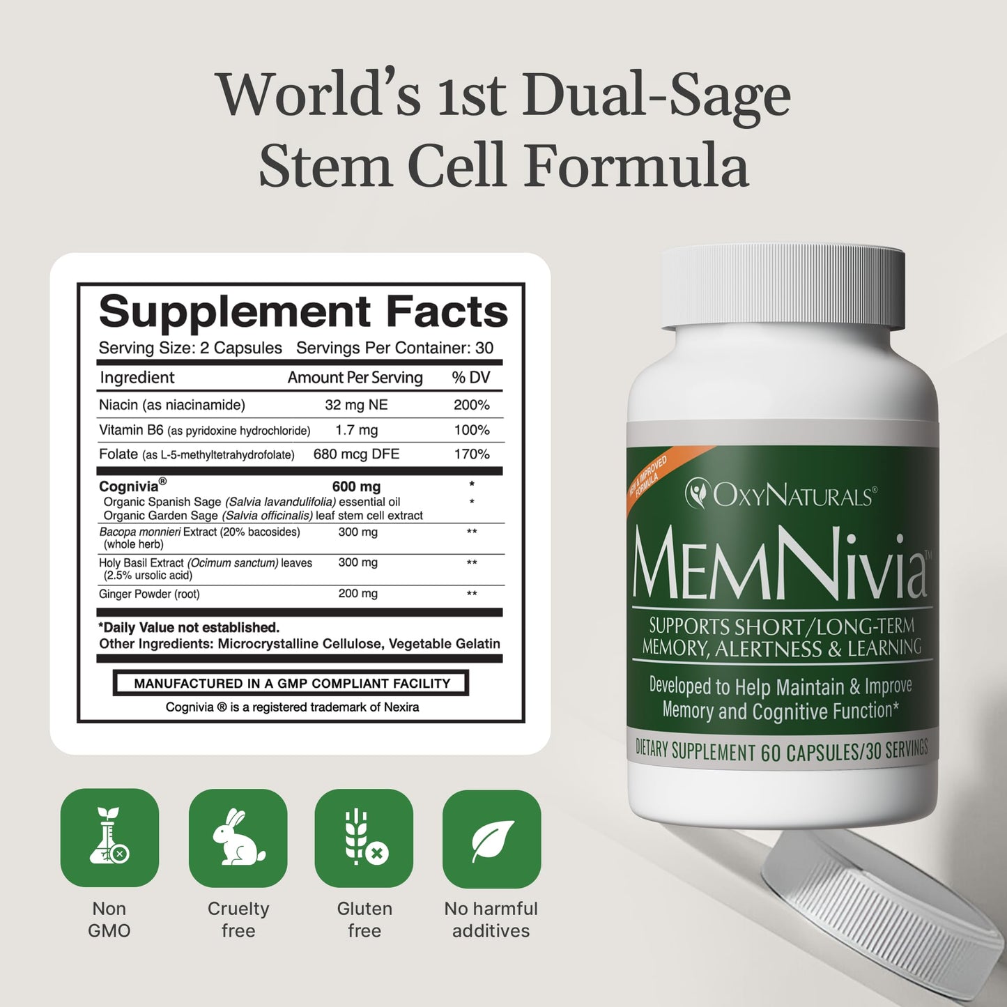 OxyNaturals MemNivia Brain Supplements Capsule 60 Count