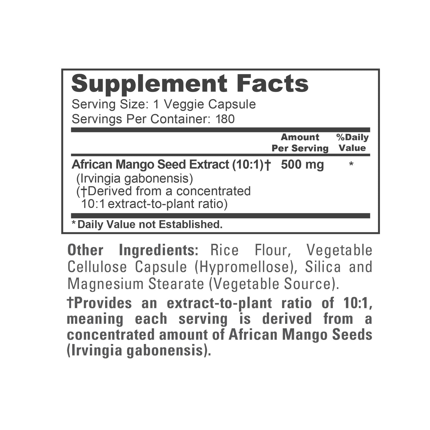 NusaPure African Mango 500 mg Veg Capsules, 180 Count