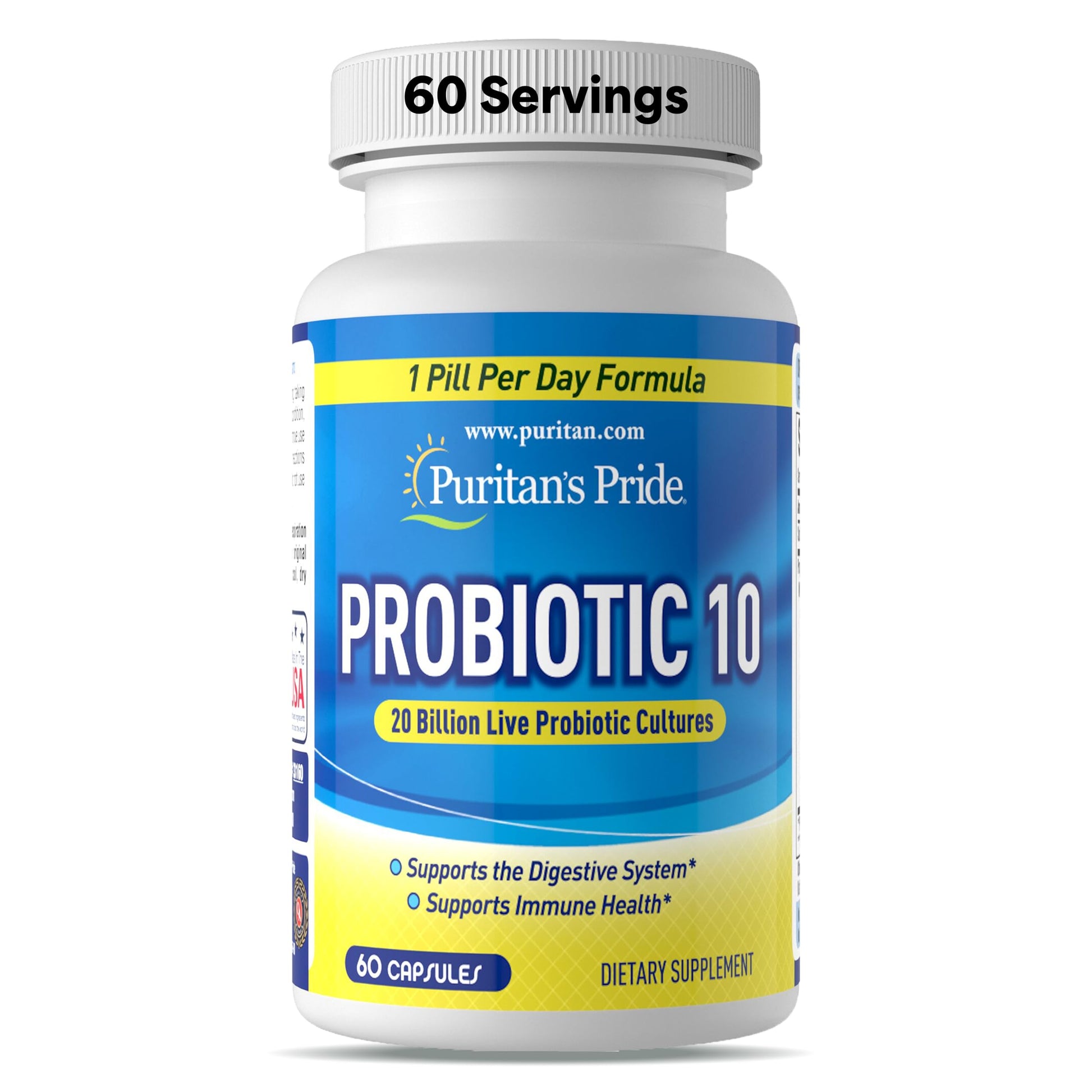 Puritan's Pride Probiotic 10 with Vitamin D to Help Support Immune System Health Capsules, 60 Count