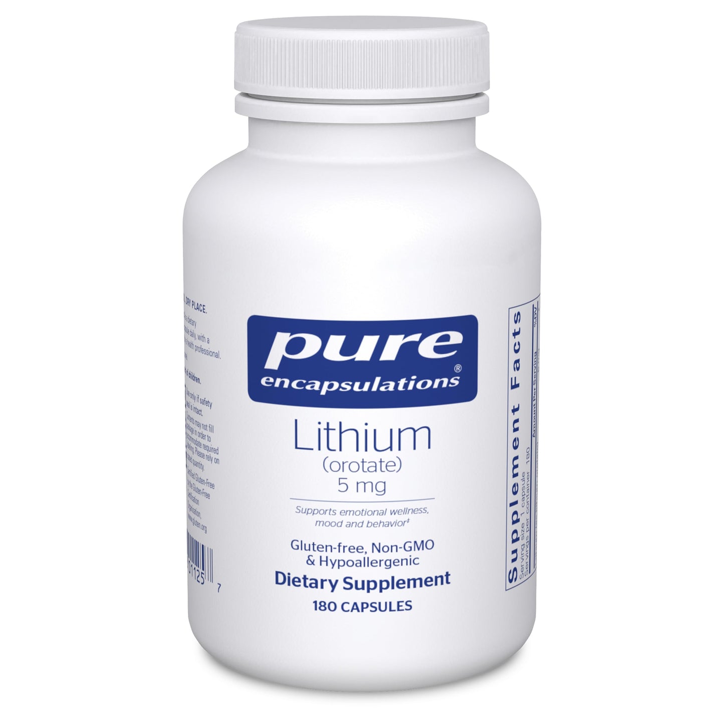 Pure Encapsulations Lithium (Orotate) 5 mg Capsules, 180 Capsules