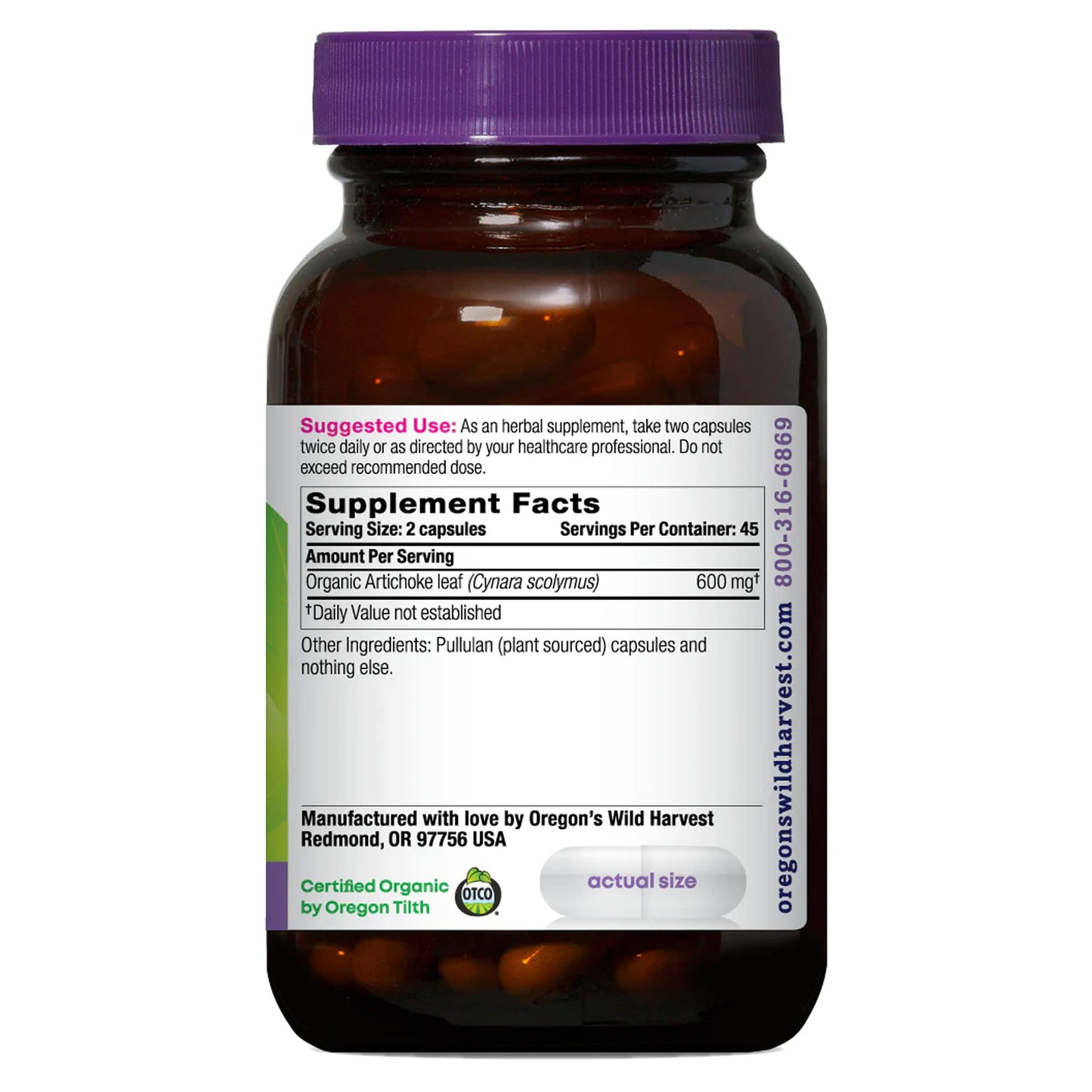 Oregon's Wild Harvest Artichoke Organic Herbal Supplement Capsule 90 Count