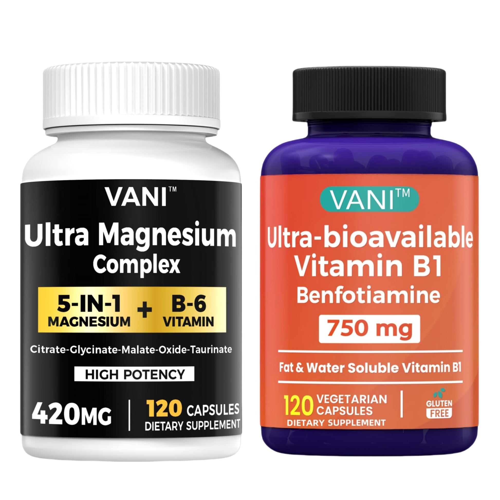 VANI 5 in 1 Magnesium & Vitamin B1 & B6 Capsules, 120 Capsules
