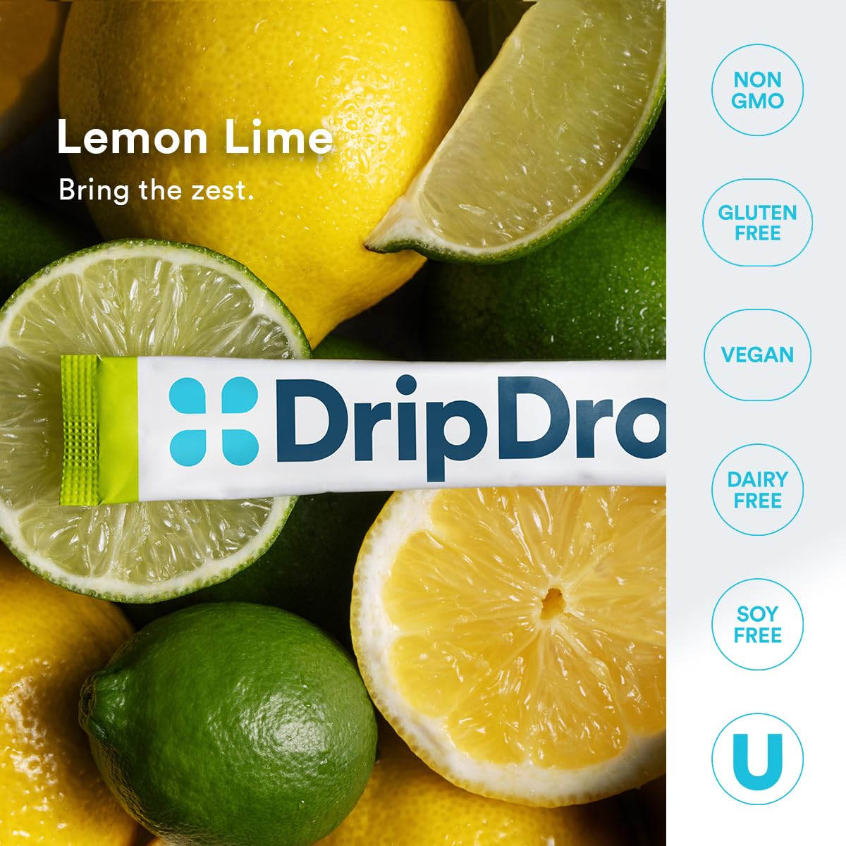 DripDrop Hydration Sugar Free Electrolyte Packets Powder, Lemon Lime, 32 Count
