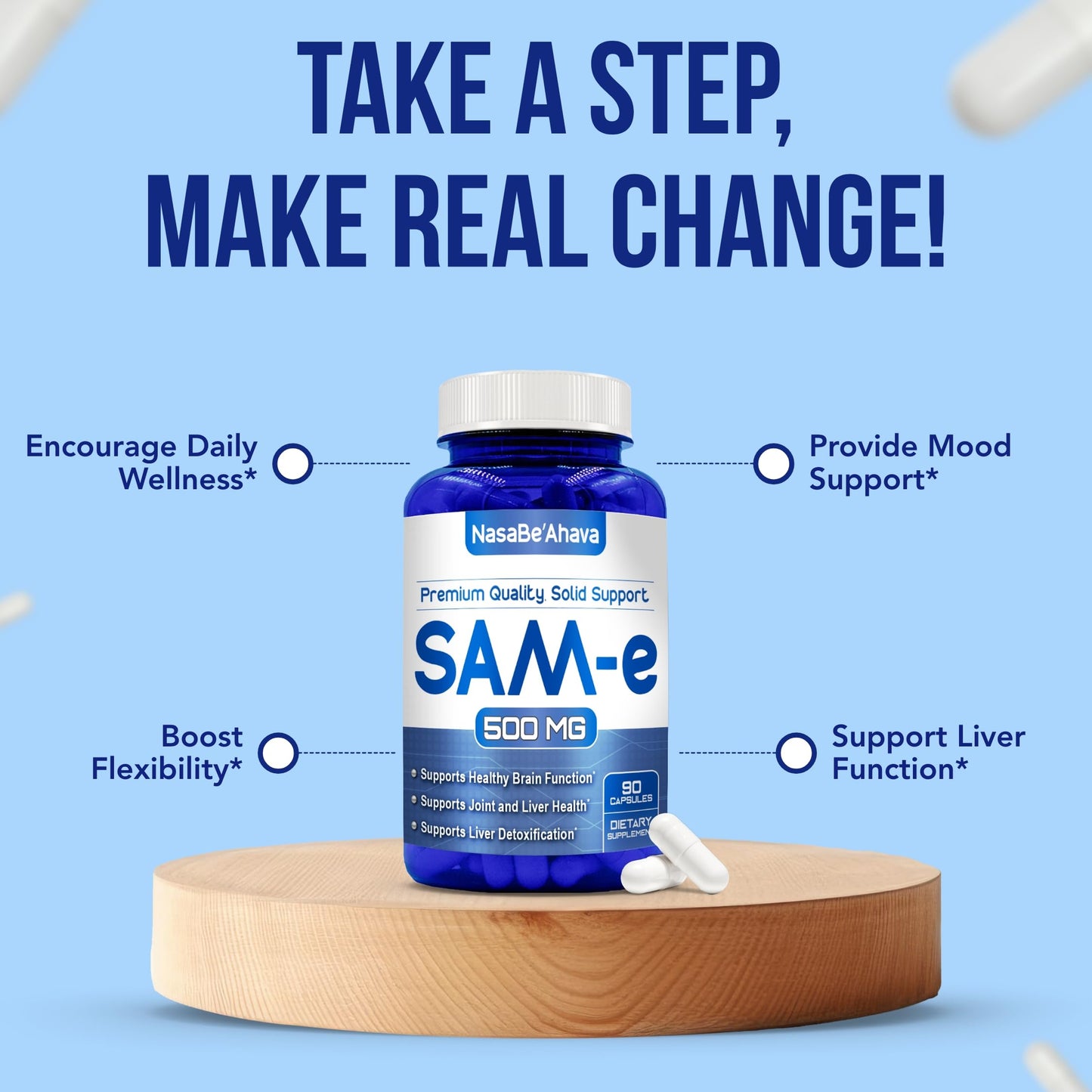 NasaBeahava SAM-E Supplement 500mg Capsule 90 Count