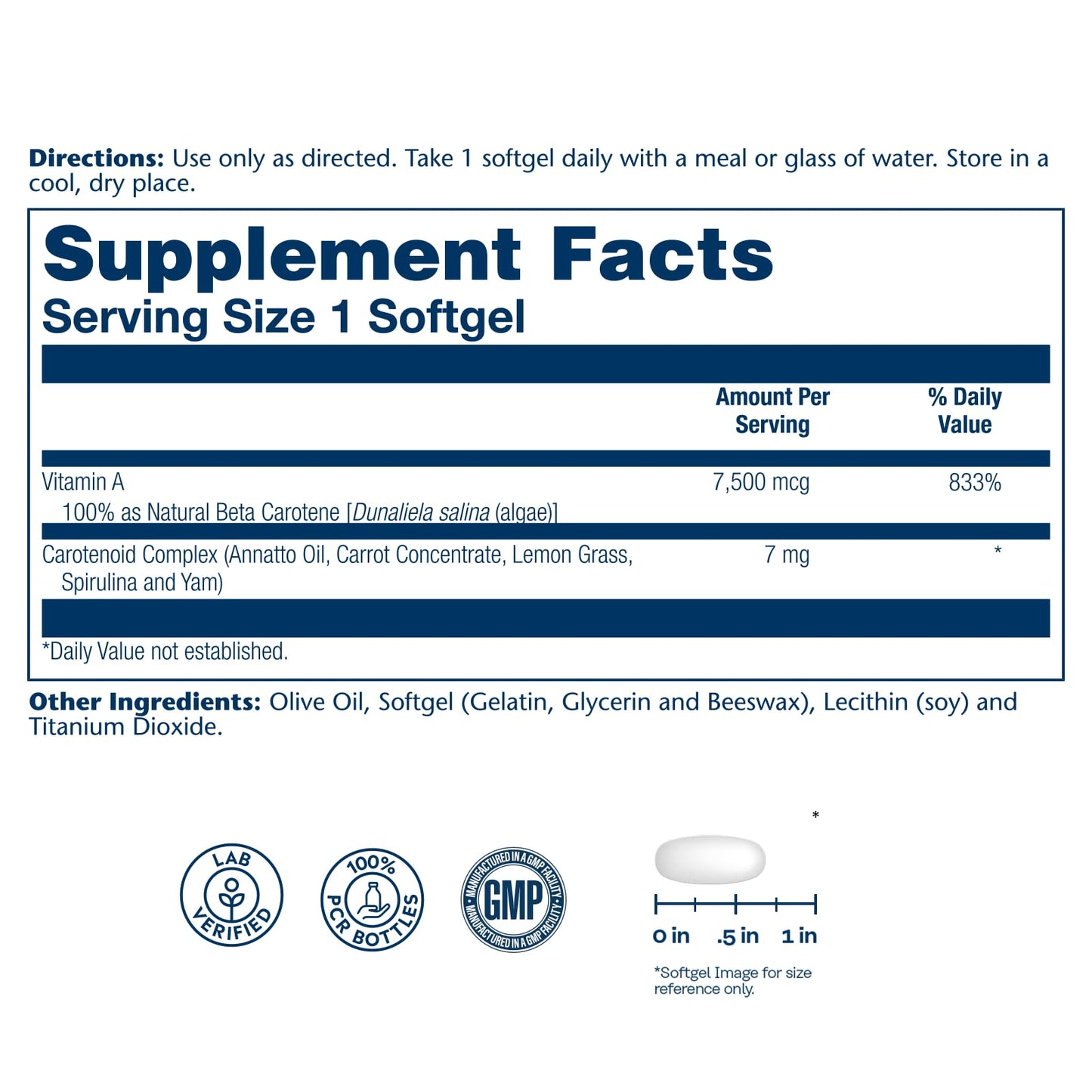 Solaray Food Carotene Vitamin A as Beta Carotene 25000IU Softgels 100