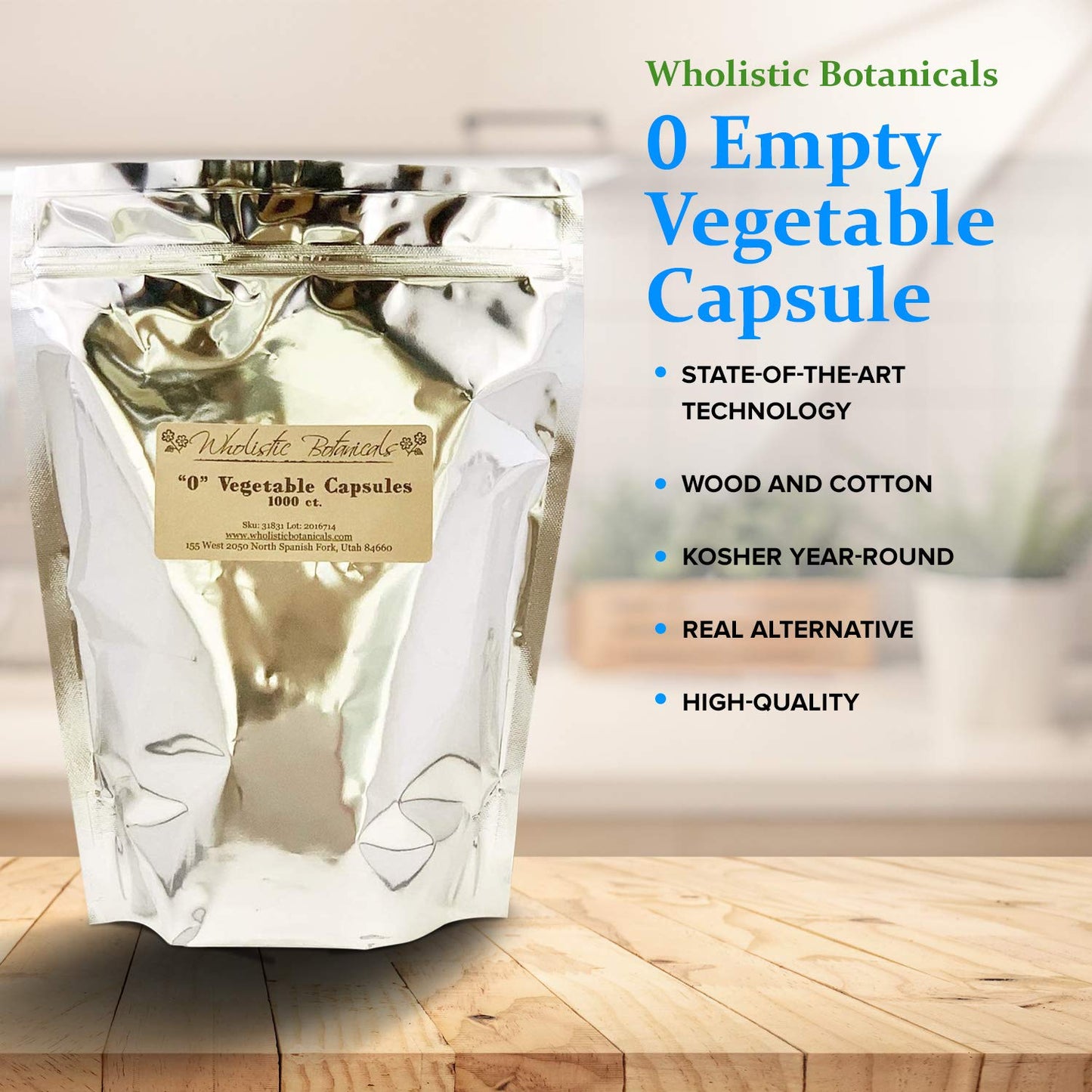 Wholistic Botanicals Empty Vegetable Capsule, 1000 Capsules