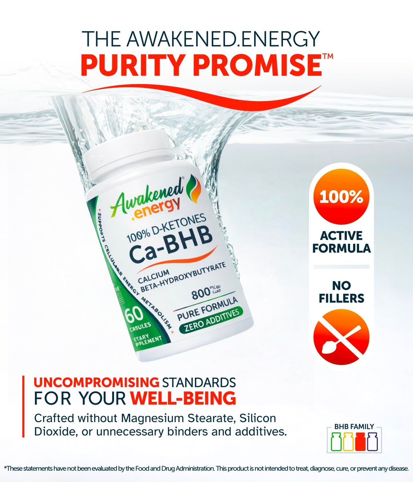 Awakened.energy Ca-BHB Calcium Beta-Hydroxybutyrate Supplement – 100% D-Ketones for Keto Energy, Mental Focus & Bone Health – Pure Formula, No Fillers – 60 Capsules