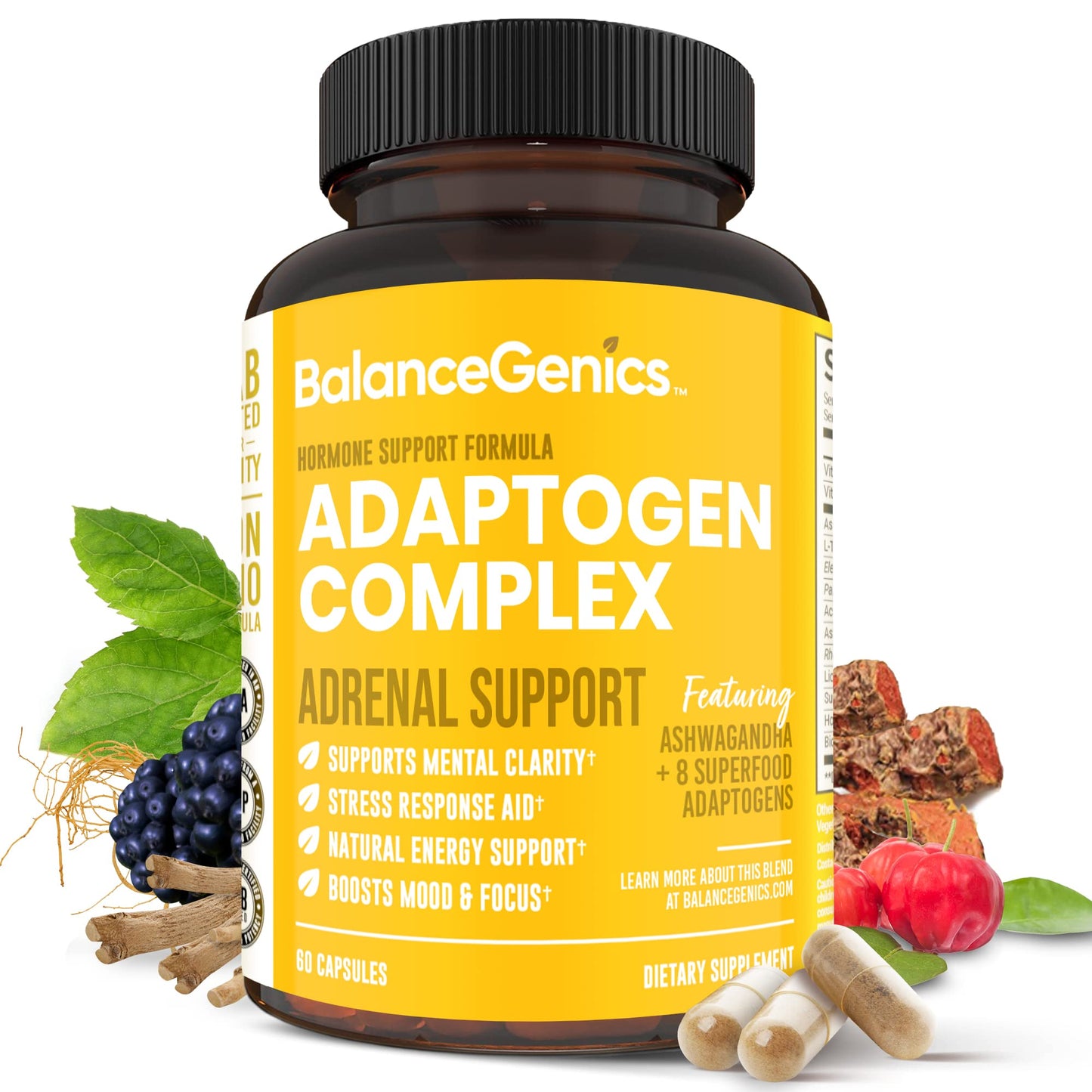 BalanceGenics Adrenal Support Supplement with Ashwagandha, Holy Basil, Rhodiola Rosea 60 Capsules