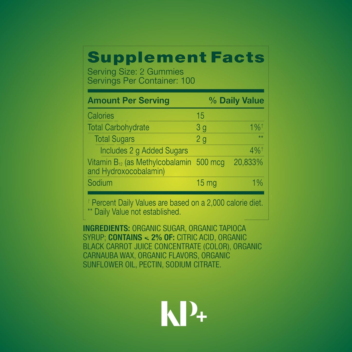 KP+ Vitamin B12 Gummies 500 mcg Methylcobalamin, 200 Gummies