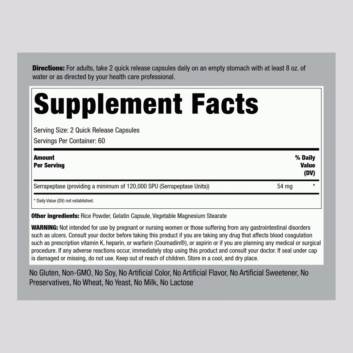 Piping Rock Serrapeptase 120000 SPU Capsules 120 Count