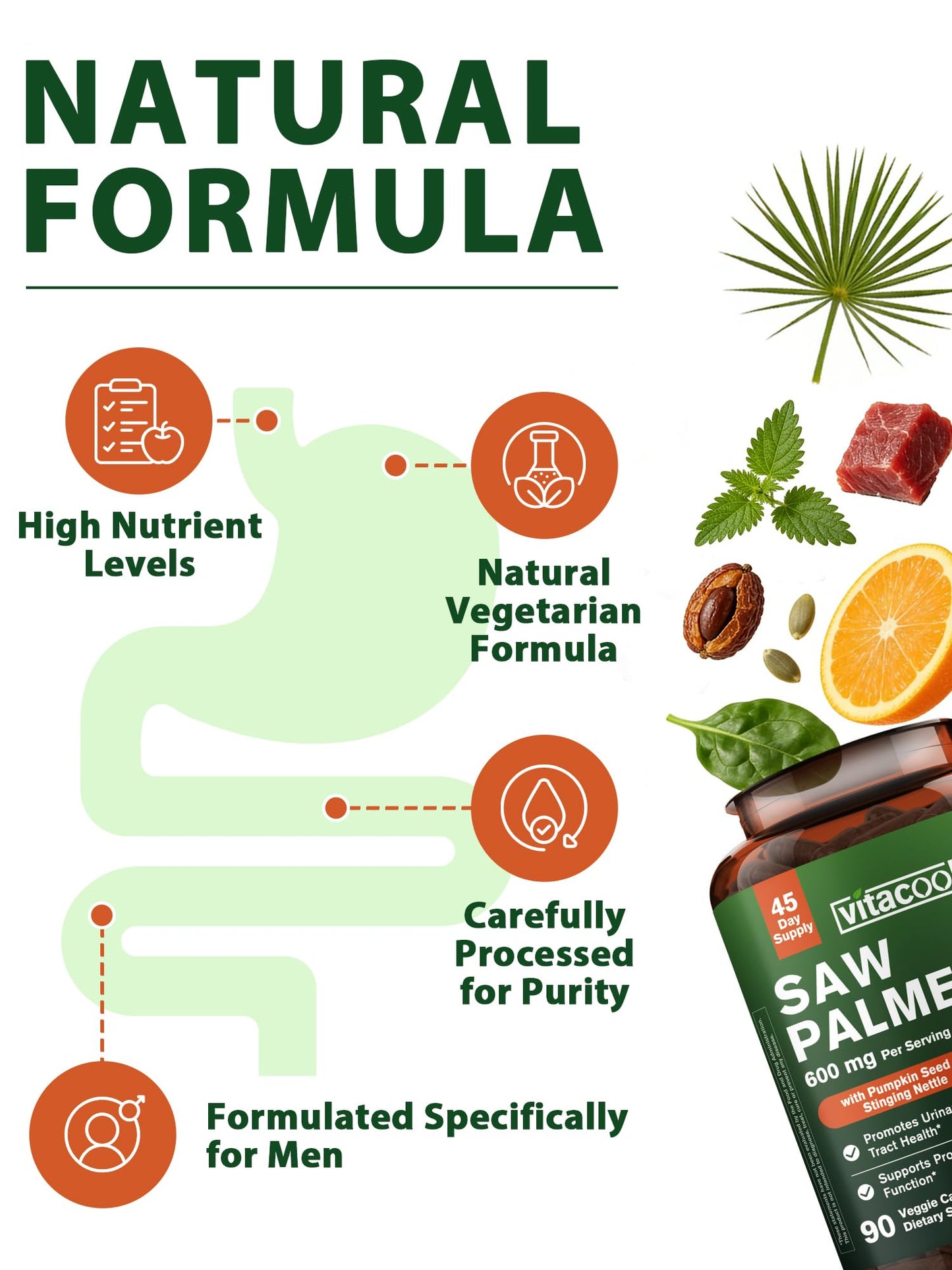 Vitacook Saw Palmetto Supplement for Men 600mg Capsules 90 Count