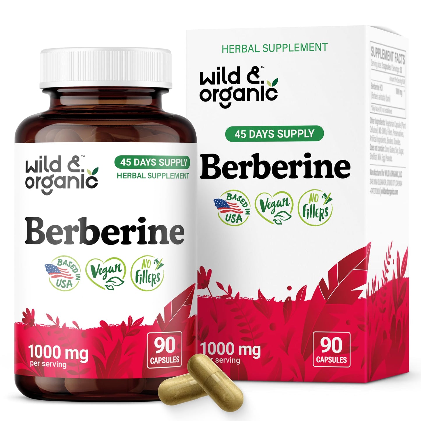 Wild & Organic Berberine Capsule 1000 mg, Antioxidant & Overall Support, 90 Capsules