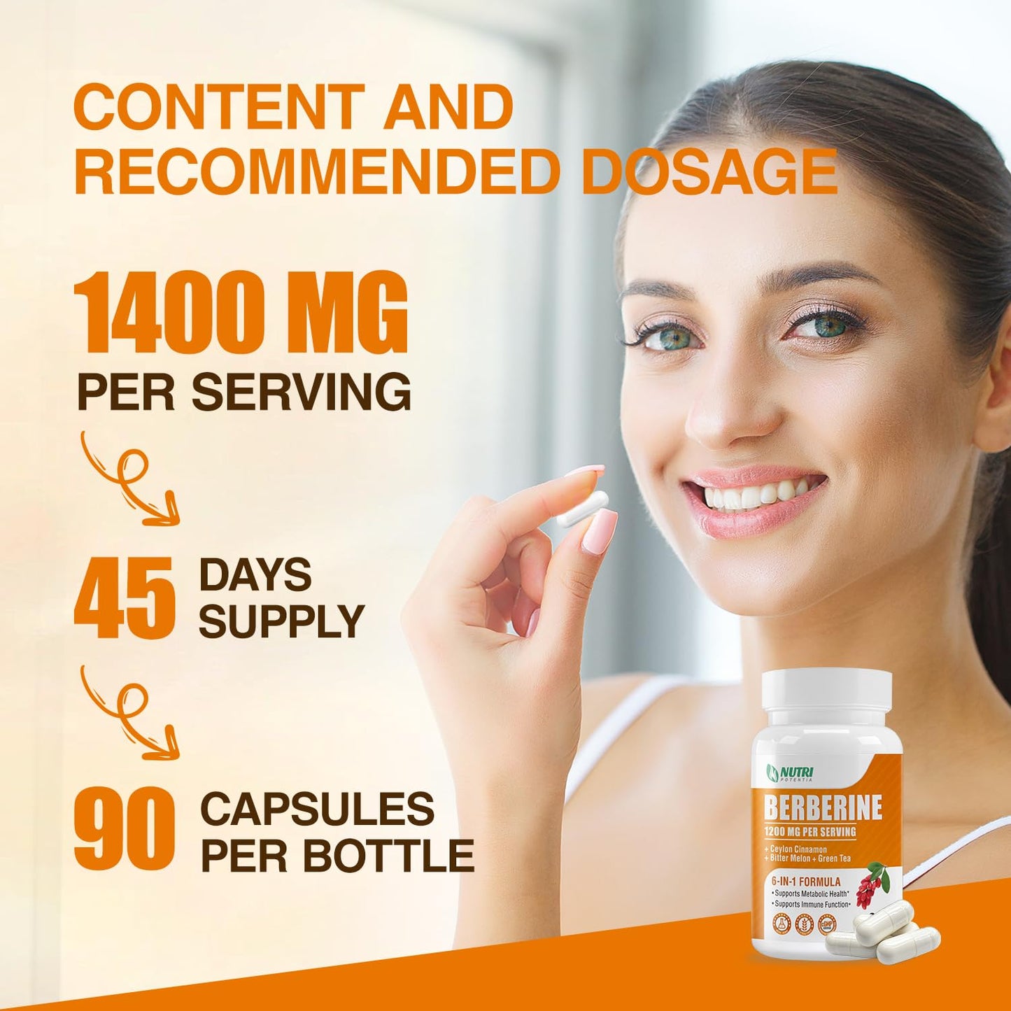 NUTRI POTENTIA Organic GLP-1 Berberine Supplement with Ceylon Cinnamon, Bitter Melon & Green Tea Extract, 90 Capsules
