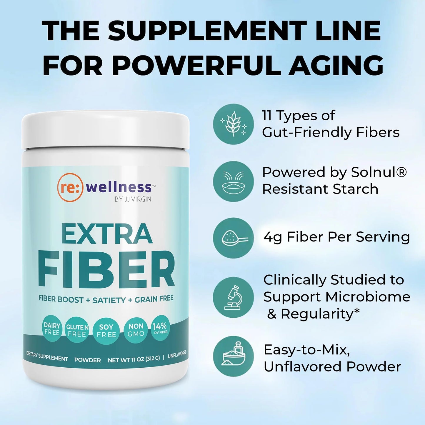 Reignite Wellness Extra Fiber Powder Supplement with Psyllium Husk, Pectin, Flax, Cranberry Seed & More, 10.6 oz